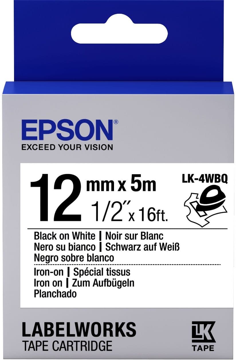 Epson LK-4WBQ - Label Cartridge - Iron on - Zwart/Wit 12mm (5m)