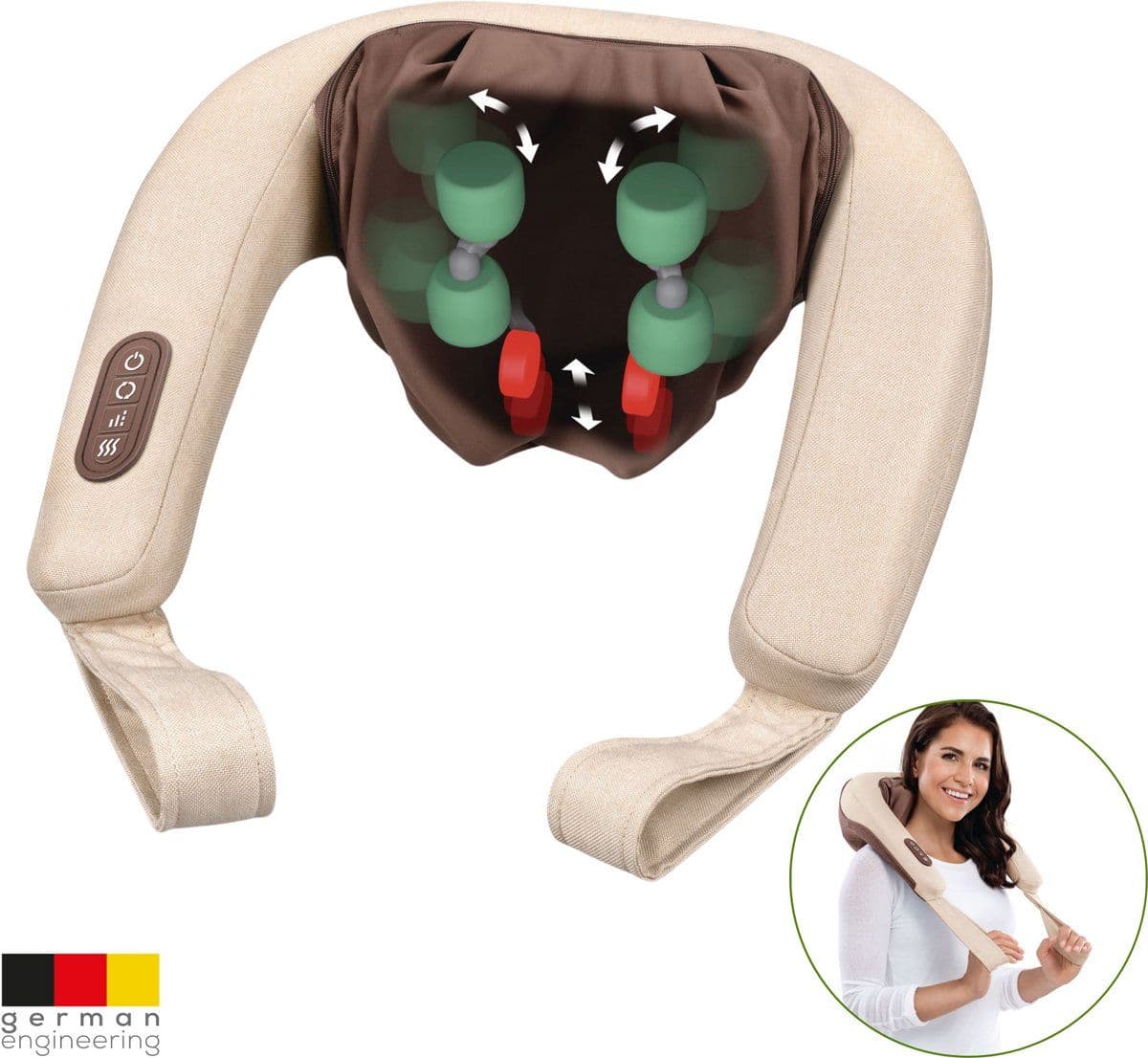 Beurer MG 153 - 4D Shiatsu Massageapparaat - Nek Rug Schouders Bovenbenen - Verwarming - 4 Kneedrollen 2 Knijpkoppen - 2 Snelheden
