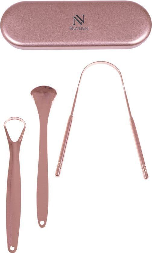Nuvance Tongschraper Set - 3 in 1 - Voorkomt Slechte Adem - Roze (3 stuks)