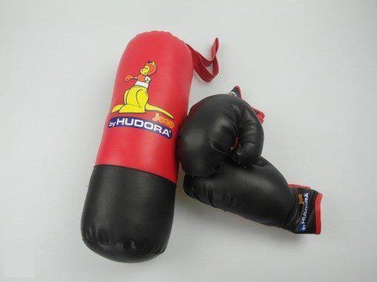 Hudora Joey - Boksset - 2 bokshandschoenen en bokszak - Zwart/Rood (6 stuks)