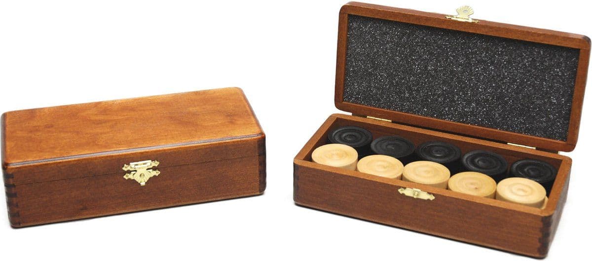 HOT Games Damstenen Kist - Klap-kist - Bruin gelakt berkenhout - Blank/zwart