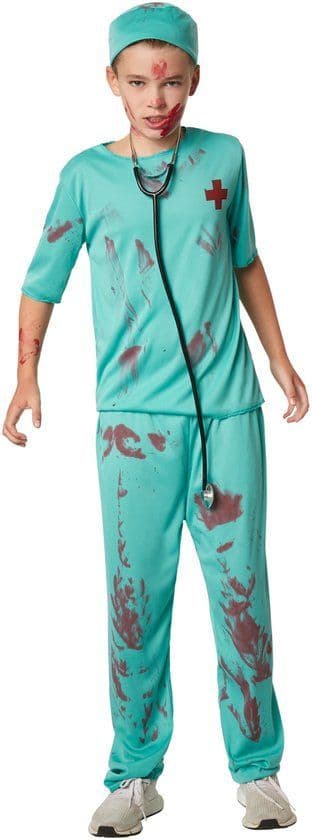dressforfun - Griezelige arts 152 - Eng artskostuum met bloedvlekken - Groen (11-12y)