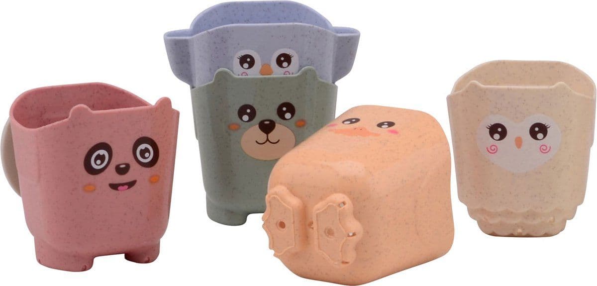 Happy World - Bio Plastic - Stapel Emmers en Bekers - 28x7x27cm - Sinterklaas Cadeau - Schoencadeautjes Sinterklaas