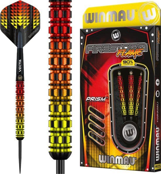 Winmau Firestorm Flame Straight 90% - Steeltip dartpijlen - 24 gram - Rood/Zwart/Oranje/Geel