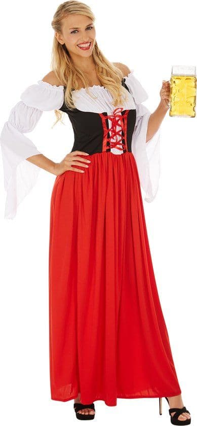 dressforfun Dirndl Resi - Dameskostuum schoudervrij met vetersluiting - zwart / rood