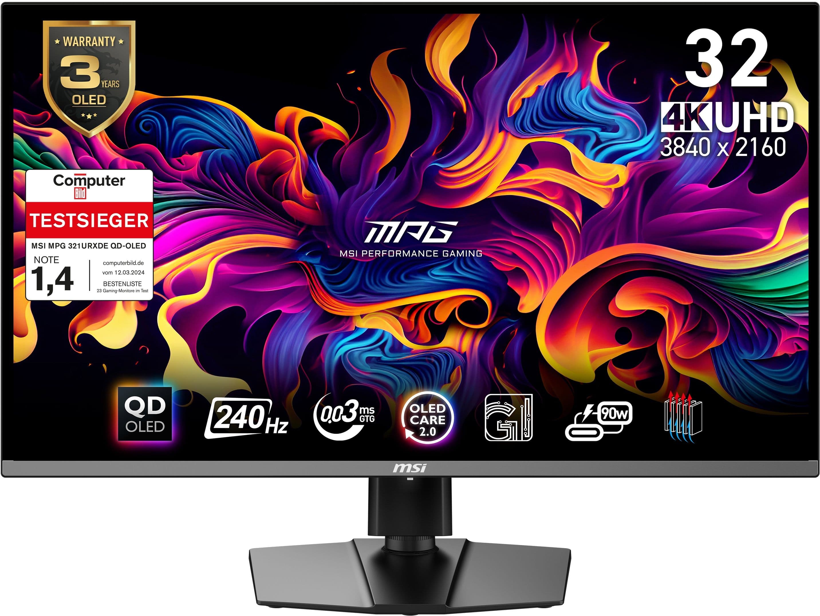 MSI MPG 321URXDE - QD-OLED Monitor 31,5" 4K 240Hz - Zwart