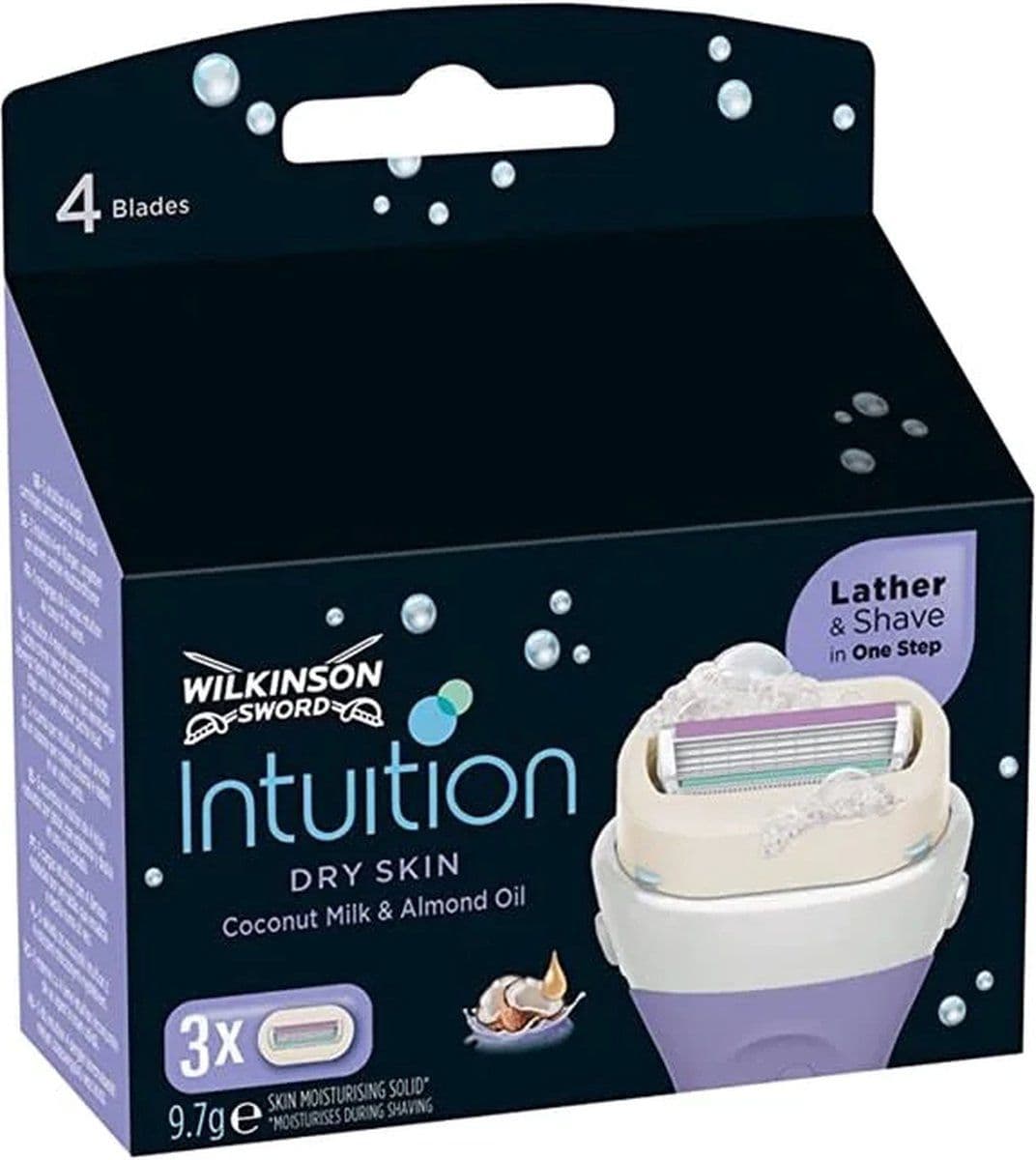 Wilkinson Intuition - Scheermesjes - Dry Skin - Kokosmelk & Amandelolie - Paars (3 stuks)