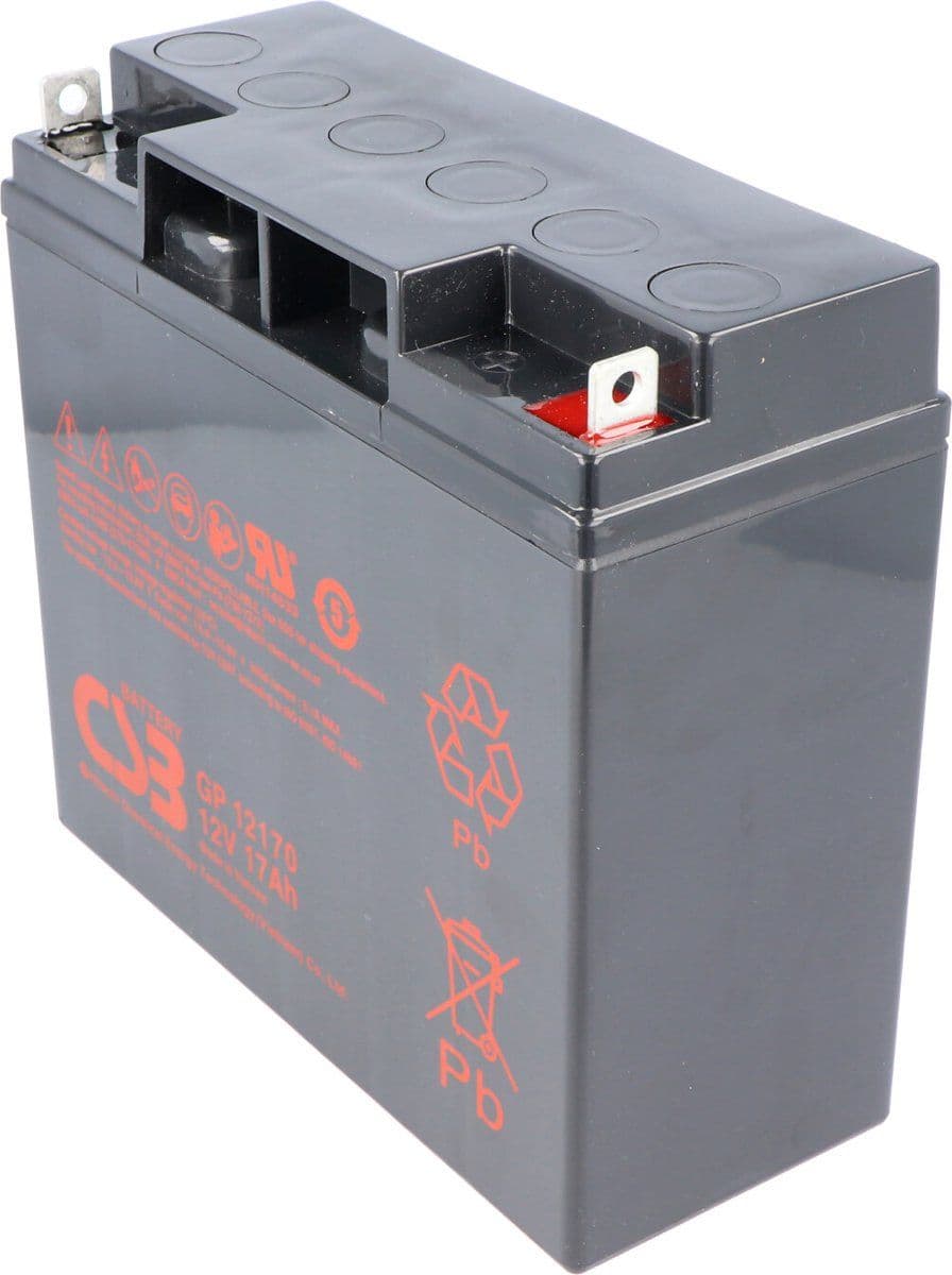 CSB-GP12170 12 volt AGM loodzuuraccu 17Ah, 181x76x167mm M5 platte pool - M5 B / N 5 jaar type + standby