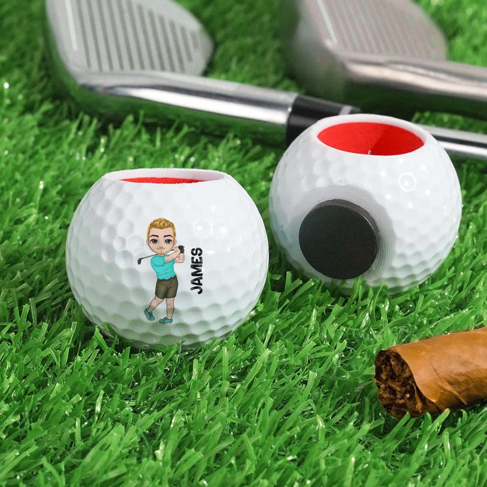Gepersonaliseerde Cartoon Karakter Magnetische Golfbalvormige Sigaarhouder met Naam voor Golfkar Sporten Verjaardagsgeschenk voor Golfspelers Sigaarli