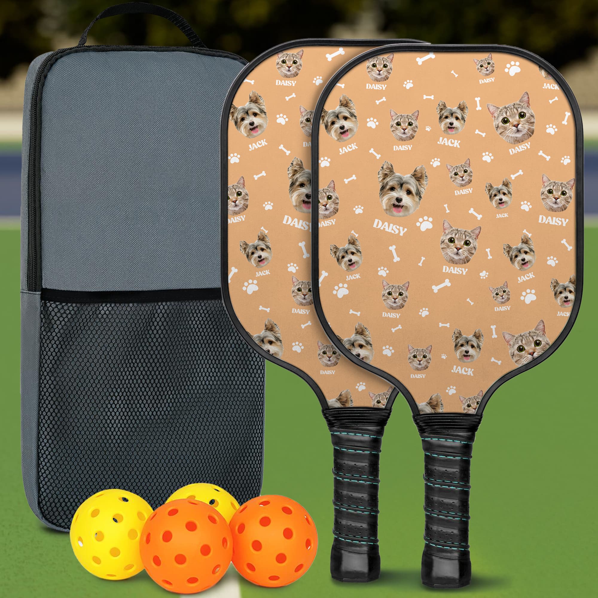 Gepersonaliseerde Bones Paw Prints 1-3 Gezicht Foto's Pickleball Paddle met Naam Wedstrijddag Verjaardagscadeau voor Pickleball spelers Pet Lover