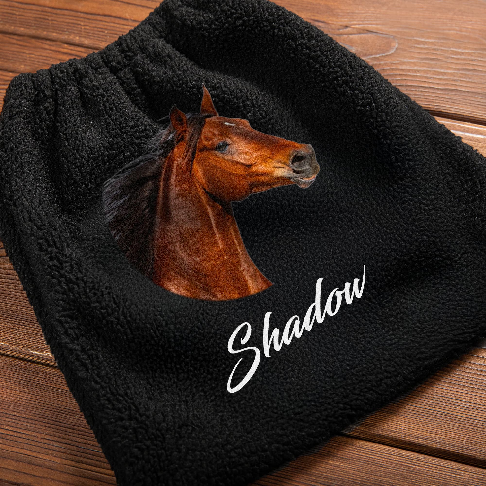 Gepersonaliseerde Paardenfoto Beugelhoes van Fleece met Naam Set van 2 Paardrijbeschermers Ideaal Cadeau voor Paardenliefhebbers en Ruiters