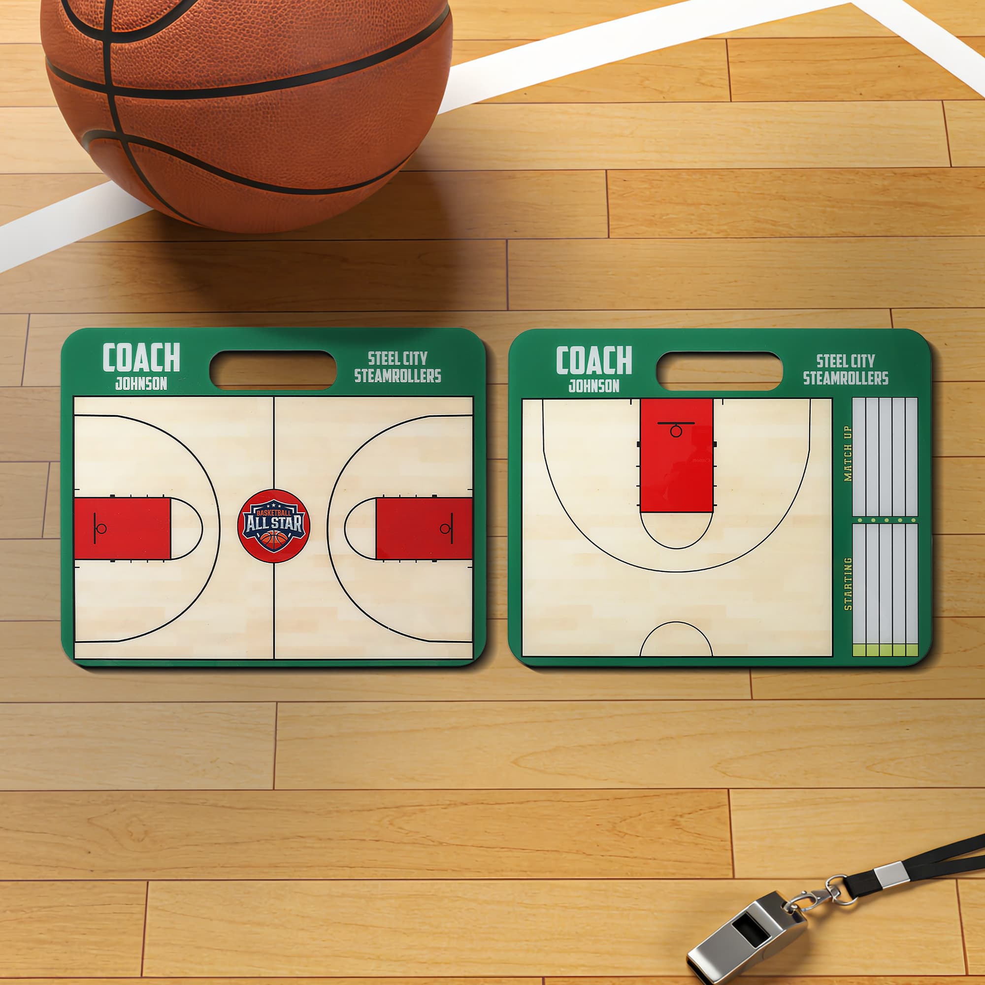 Gepersonaliseerd, duurzaam basketbalbord met logo, naam en stift – ideaal voor coaches, tactiekborden, sporttrainingen en wedstrijddagen – cadeau