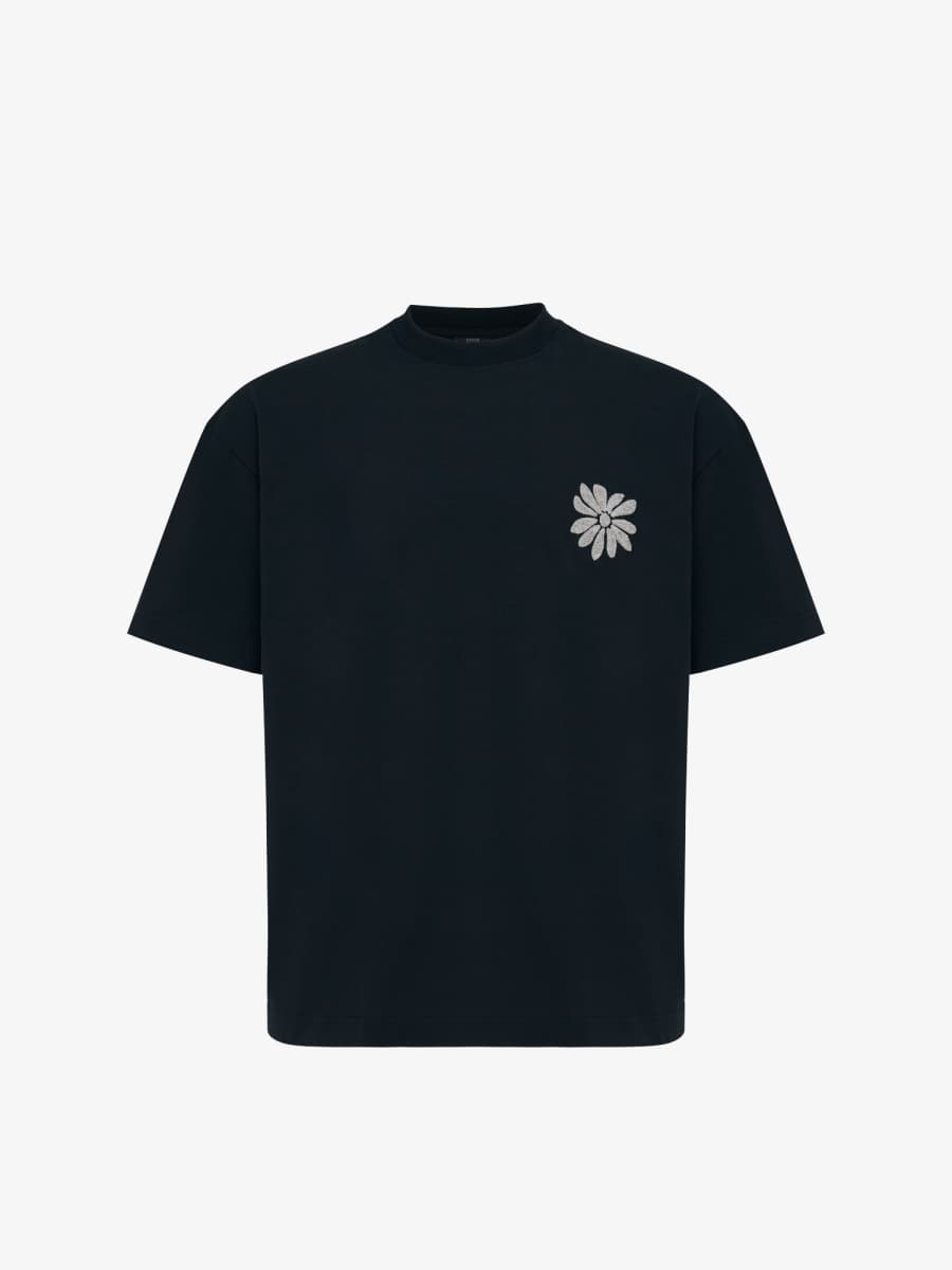 Floral Embroidery T-shirt | Zwart