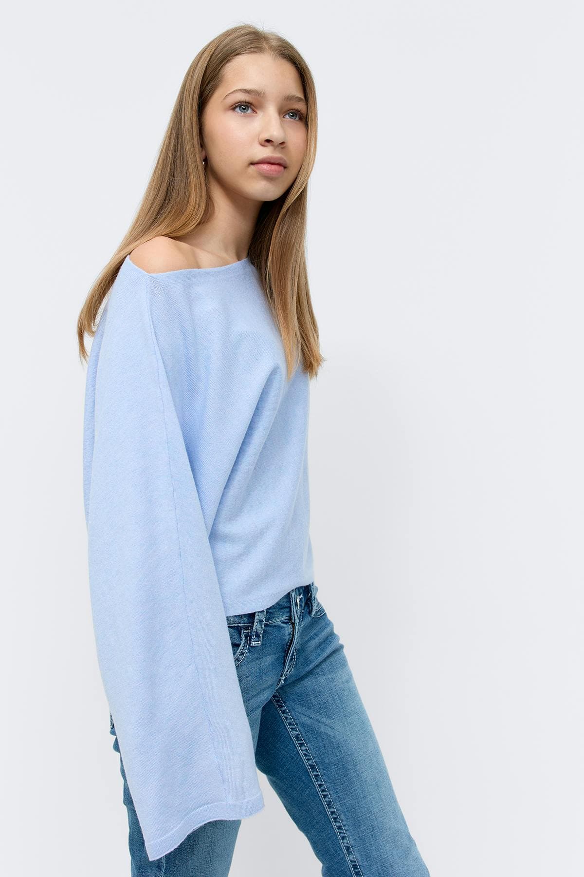 Gina Tricot - Y knitted poncho top - gebreide truien voor meisjes 9–14 jaar - Blauw - 158/164 - Meisje