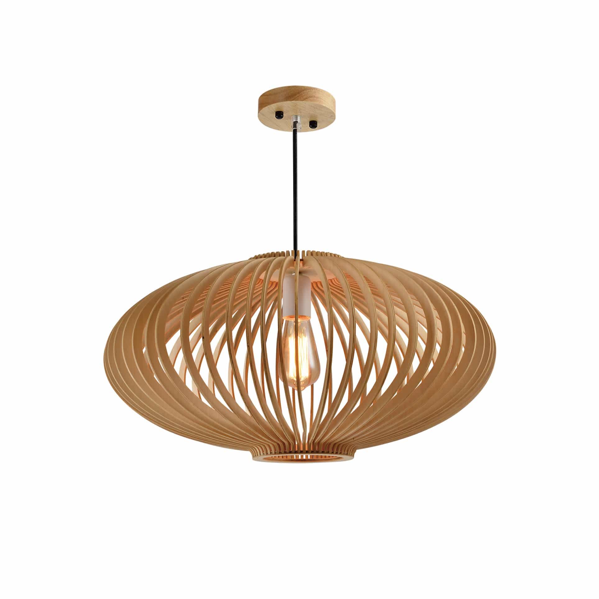 QUVIO Hanglamp Scandinavisch - Ronde kap van hout - Kap: 58 x 30 cm