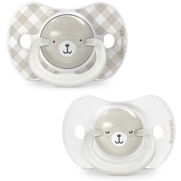 Set van 2 symmetrische fopspenen - SUAVINEX - Night&Day Wild&Free - SX Pro - 6 tot 18 maanden - Grijs