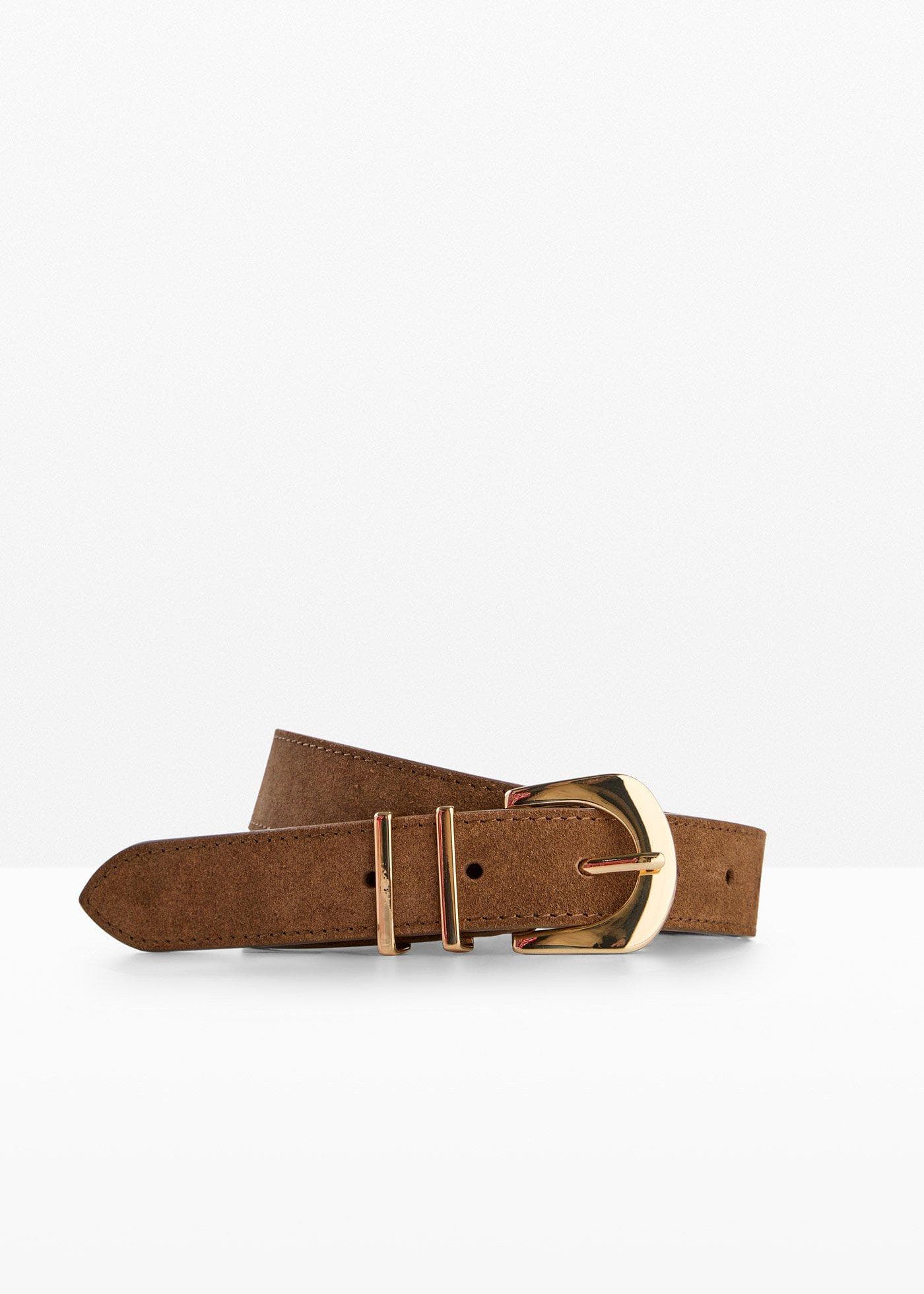 Leren riem met glanzende metalen gesp