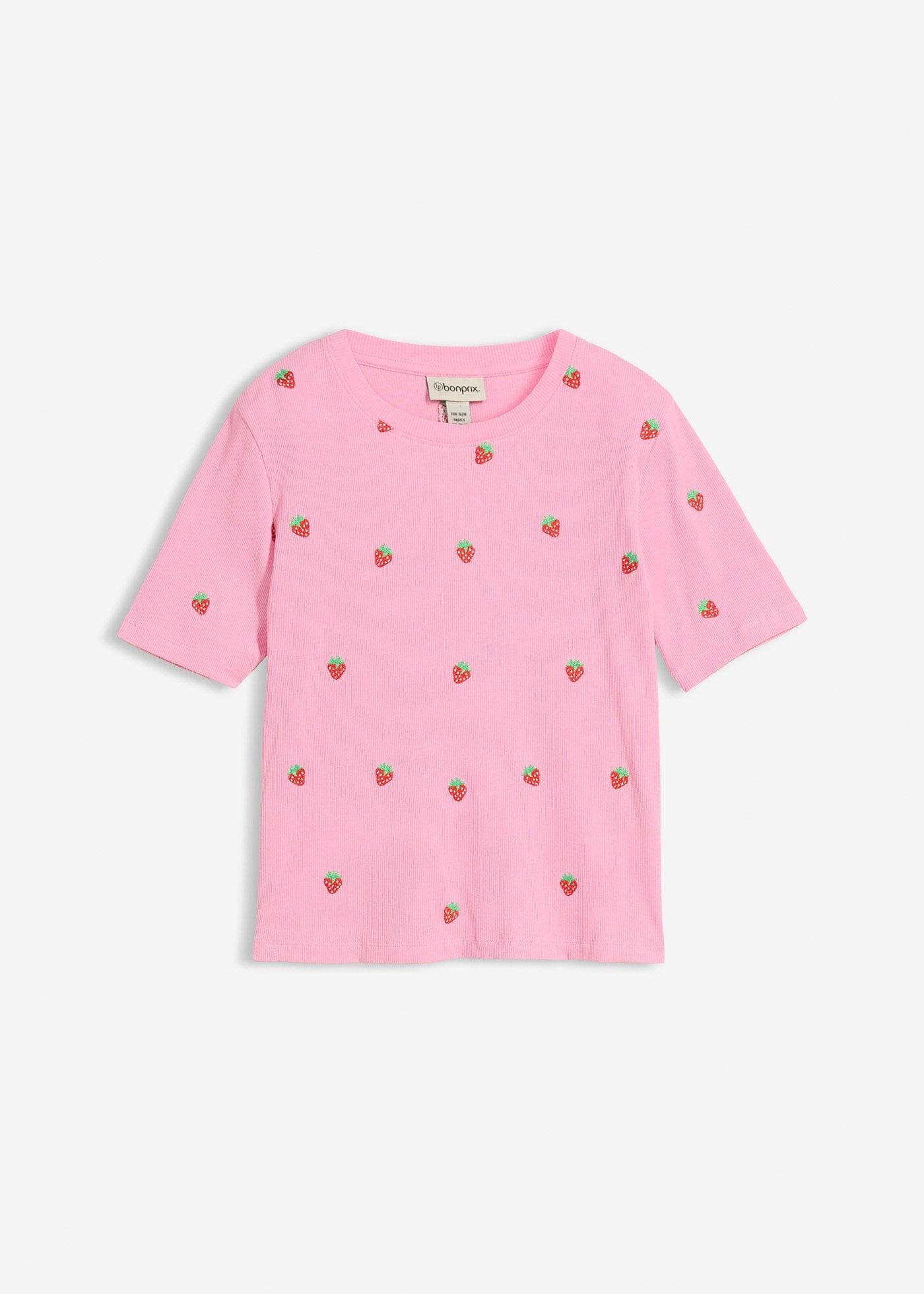 Geribd shirt met borduursel van puur biologisch katoen