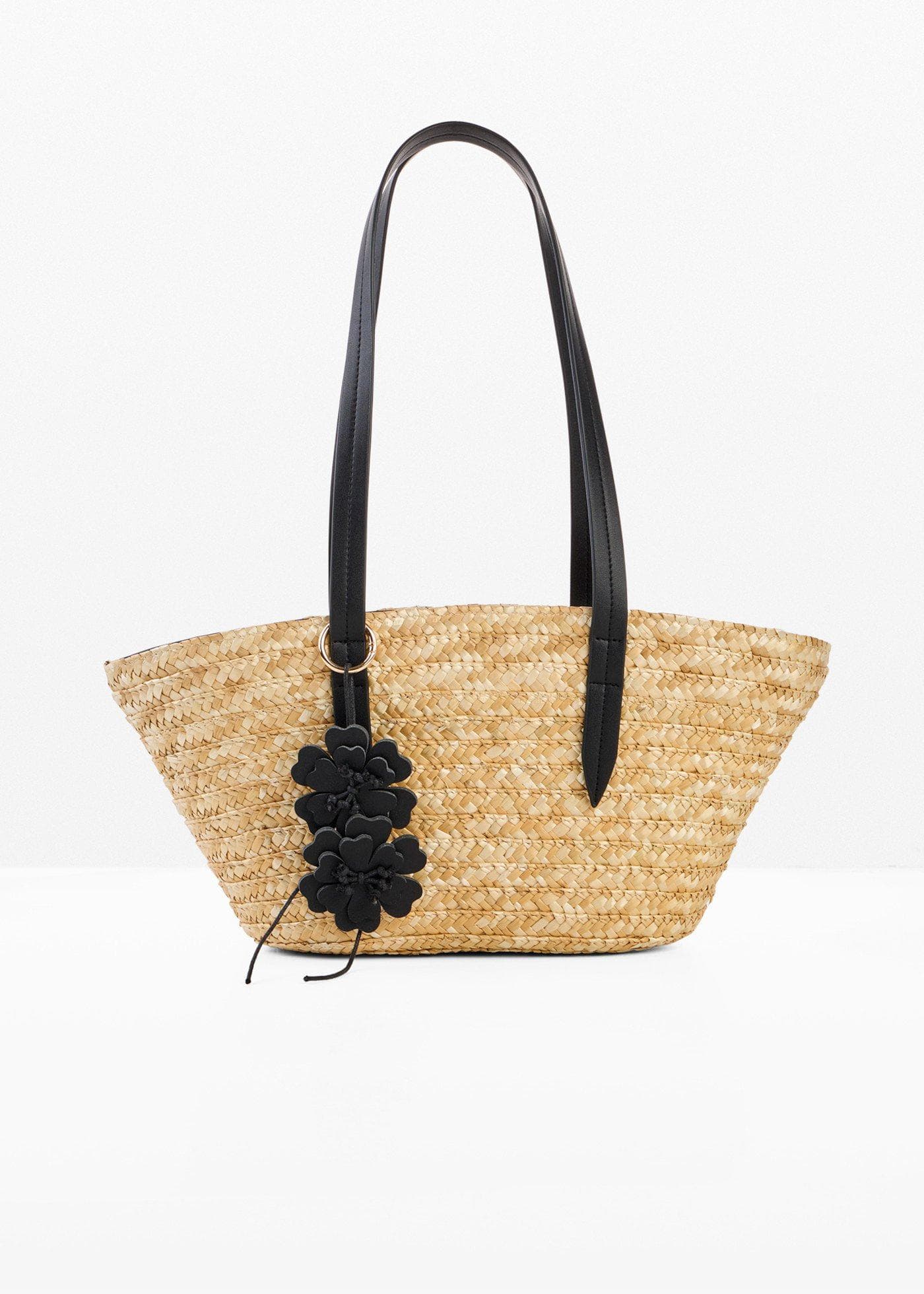 Rieten shopper met bloemenhanger