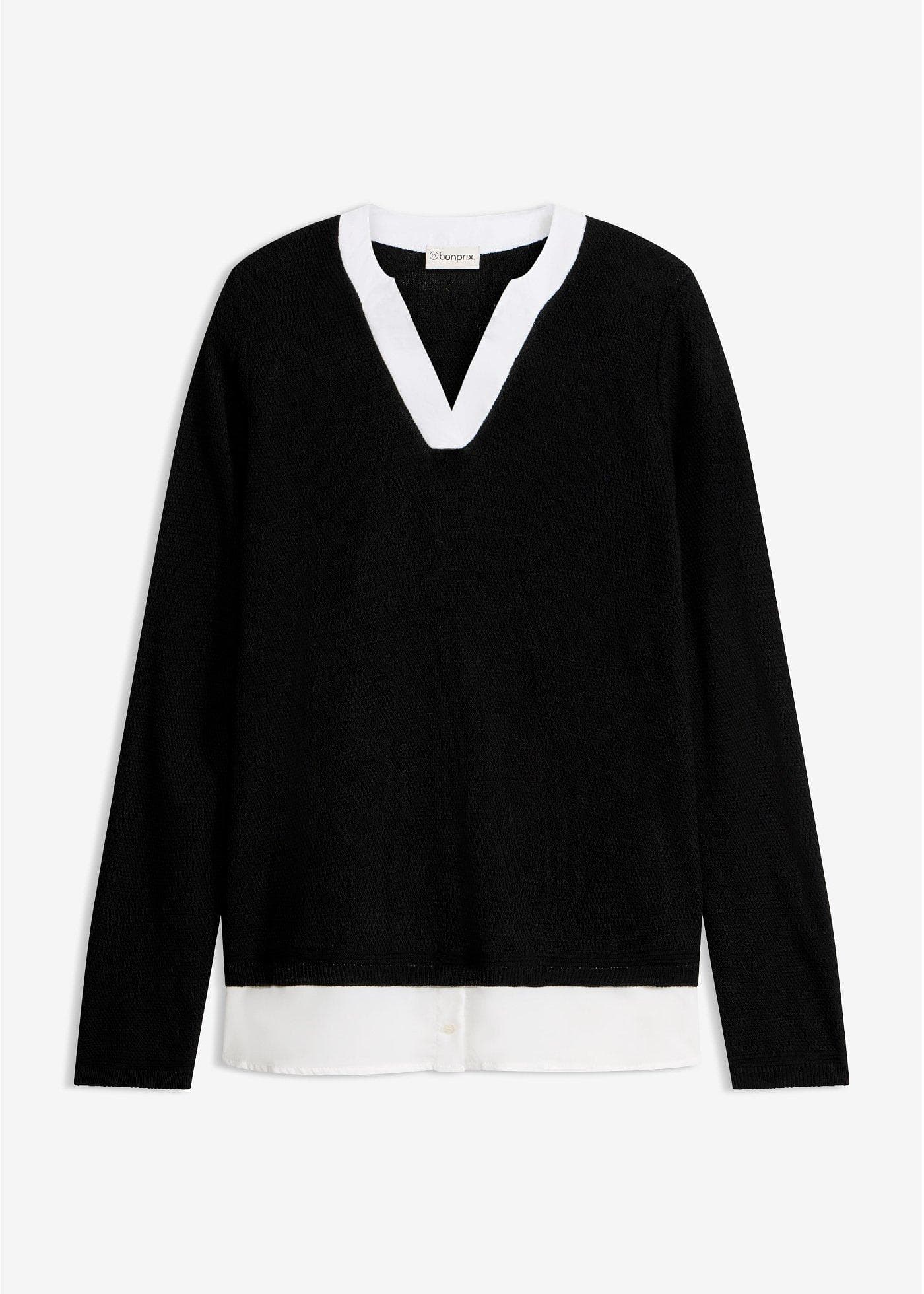 Fijngebreide trui met blouse-inzet