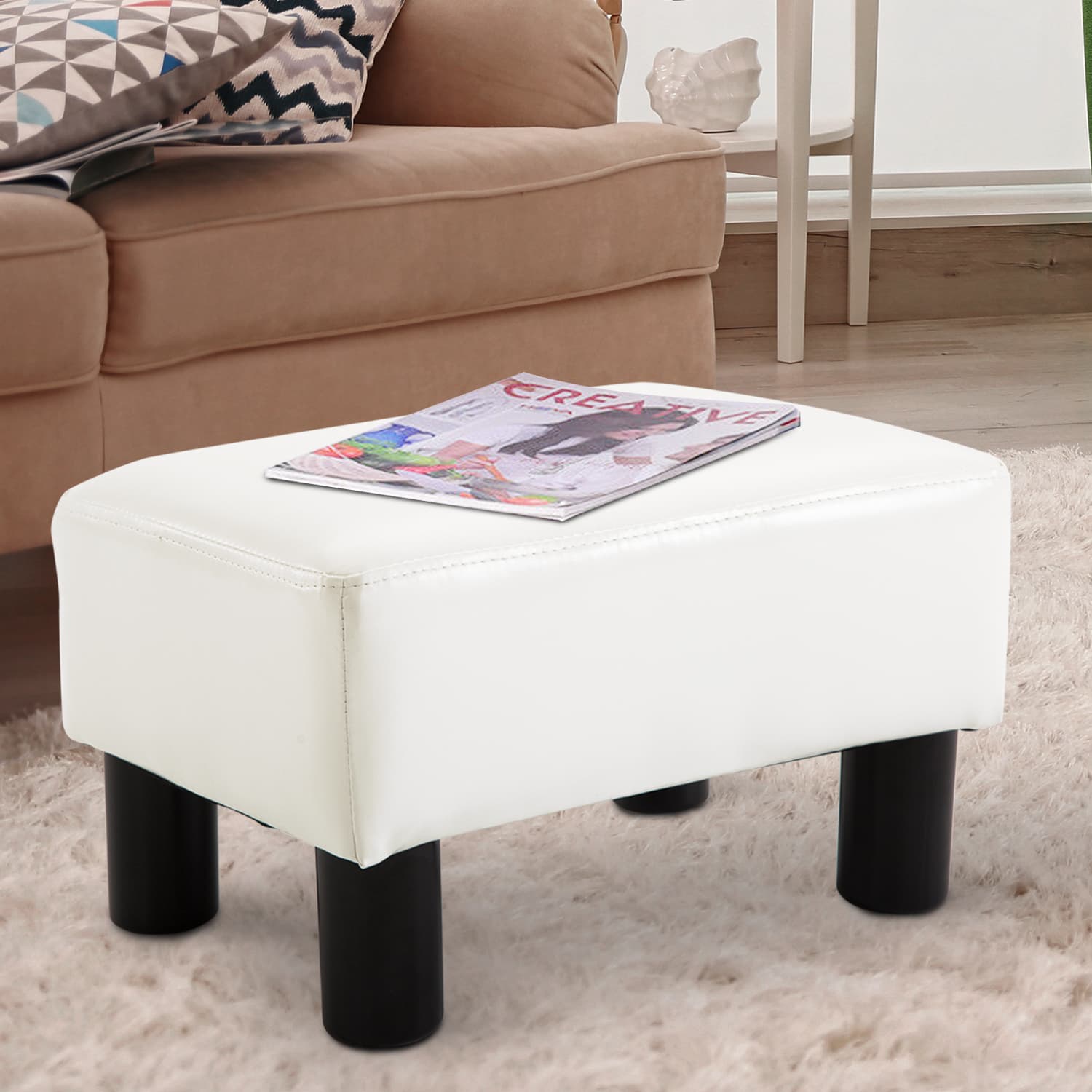 HOMCOM Poef Chesterfield van Kunstleer Wit Multifunctionele Opbergkruk met Comfortabele Zitting en Waterdicht Oppervlak | Aosom.nl