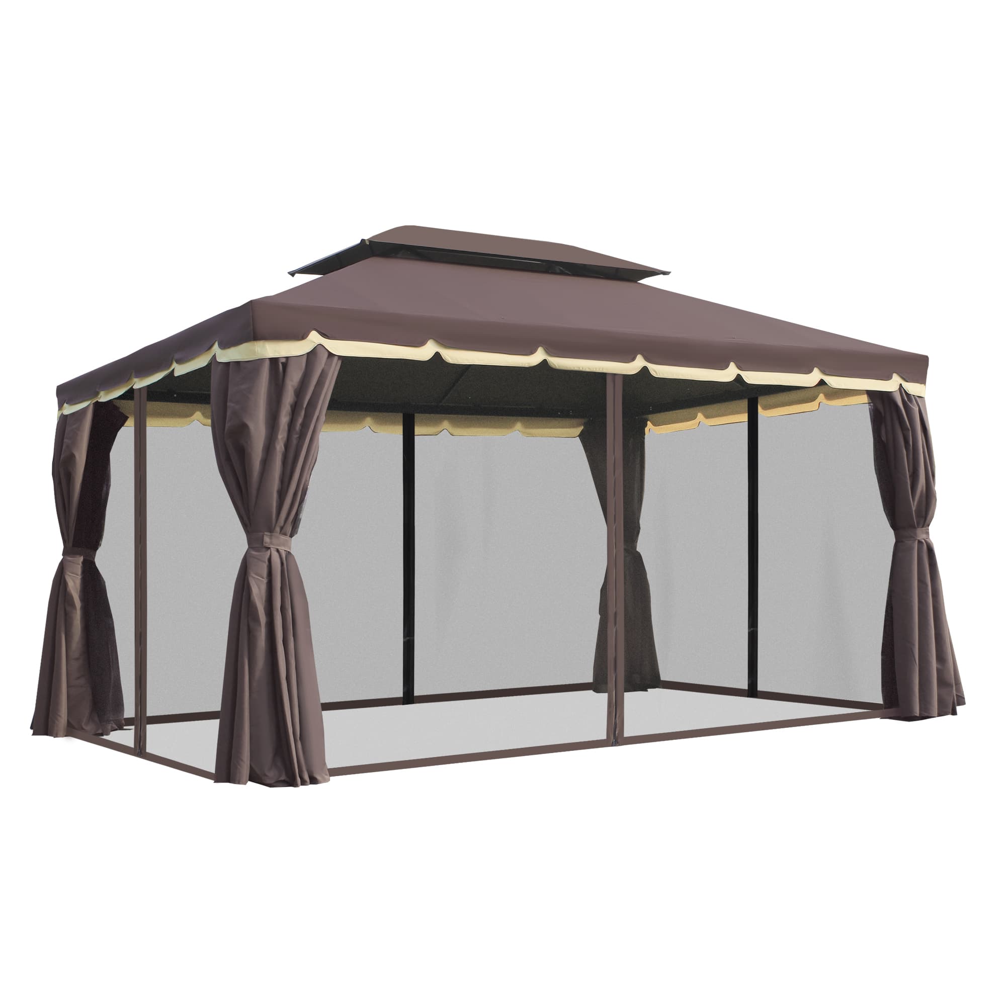 Outsunny Tuinpaviljoen 4x3m Partytent Weerbestendig Tuintent met UV-bescherming Stabiel Stalen Frame 390 × 290 × 195 cm, Koffie / Zwart | Aosom.nl