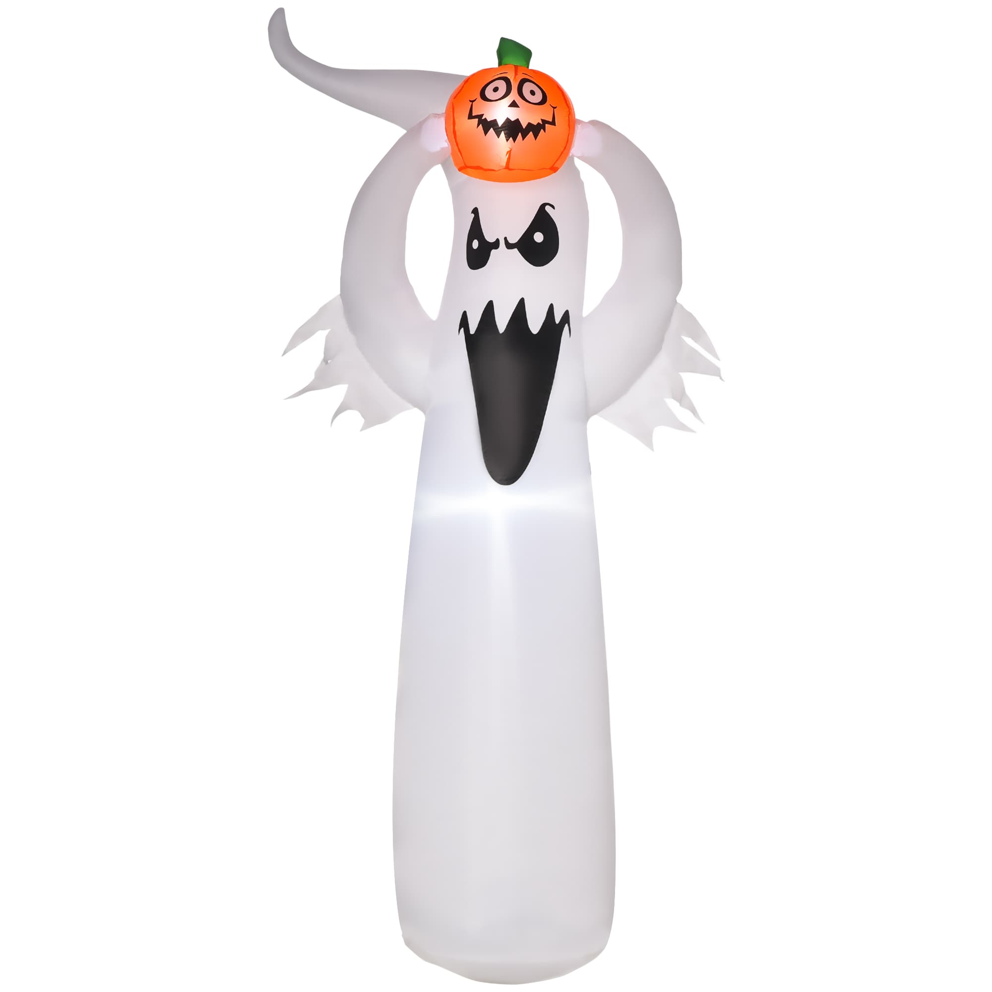 HOMCOM Halloween opblaasbaar spook 1,8 m decoratie met leds wit + oranje polyester 80 x 40 x 180 cm | Aosom.nl