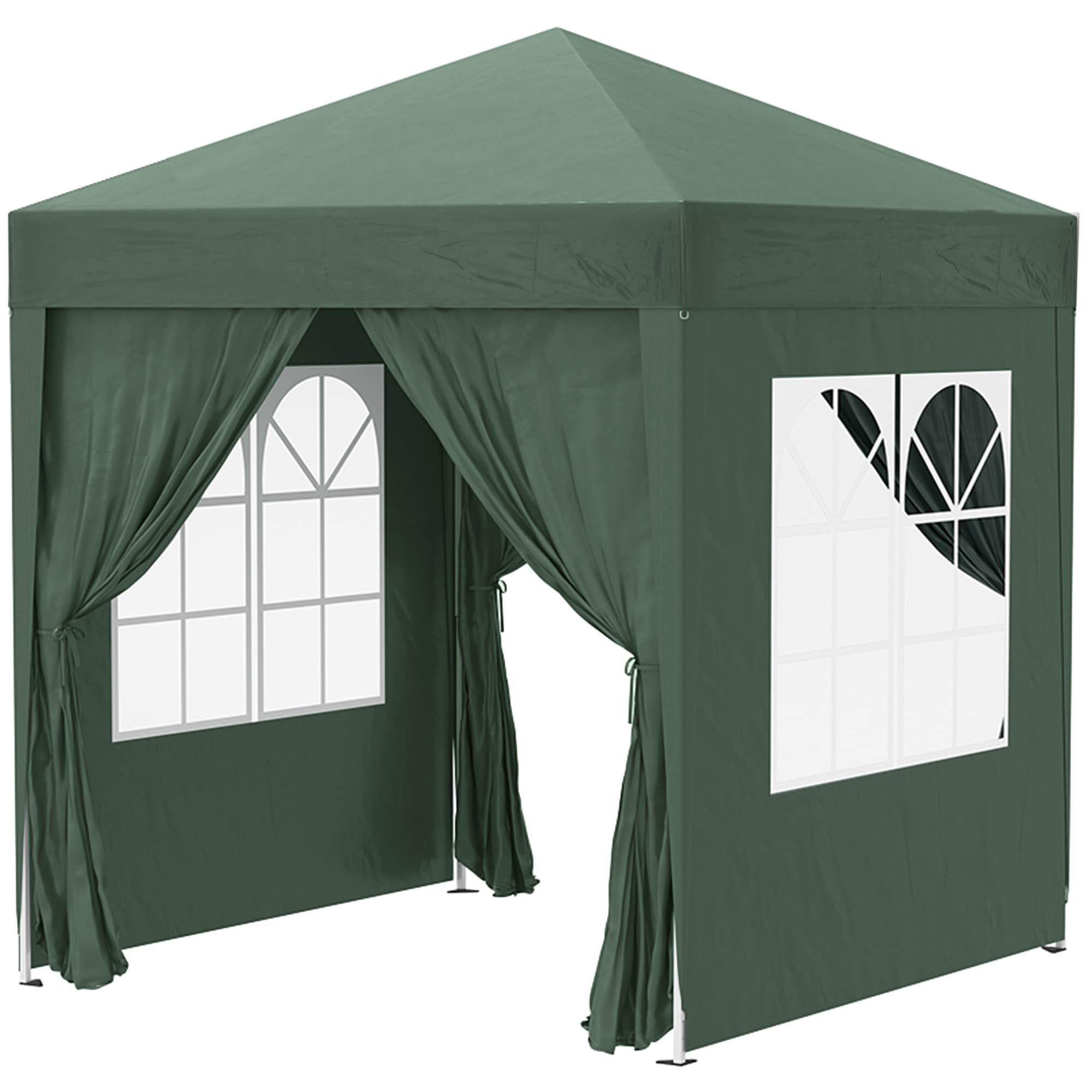 Outsunny opvouwbaar paviljoen, biertent met 4 afneembare zijwanden en 2 ramen, stevig metalen frame, 2 x 2 m, donkergroen | Aosom.nl