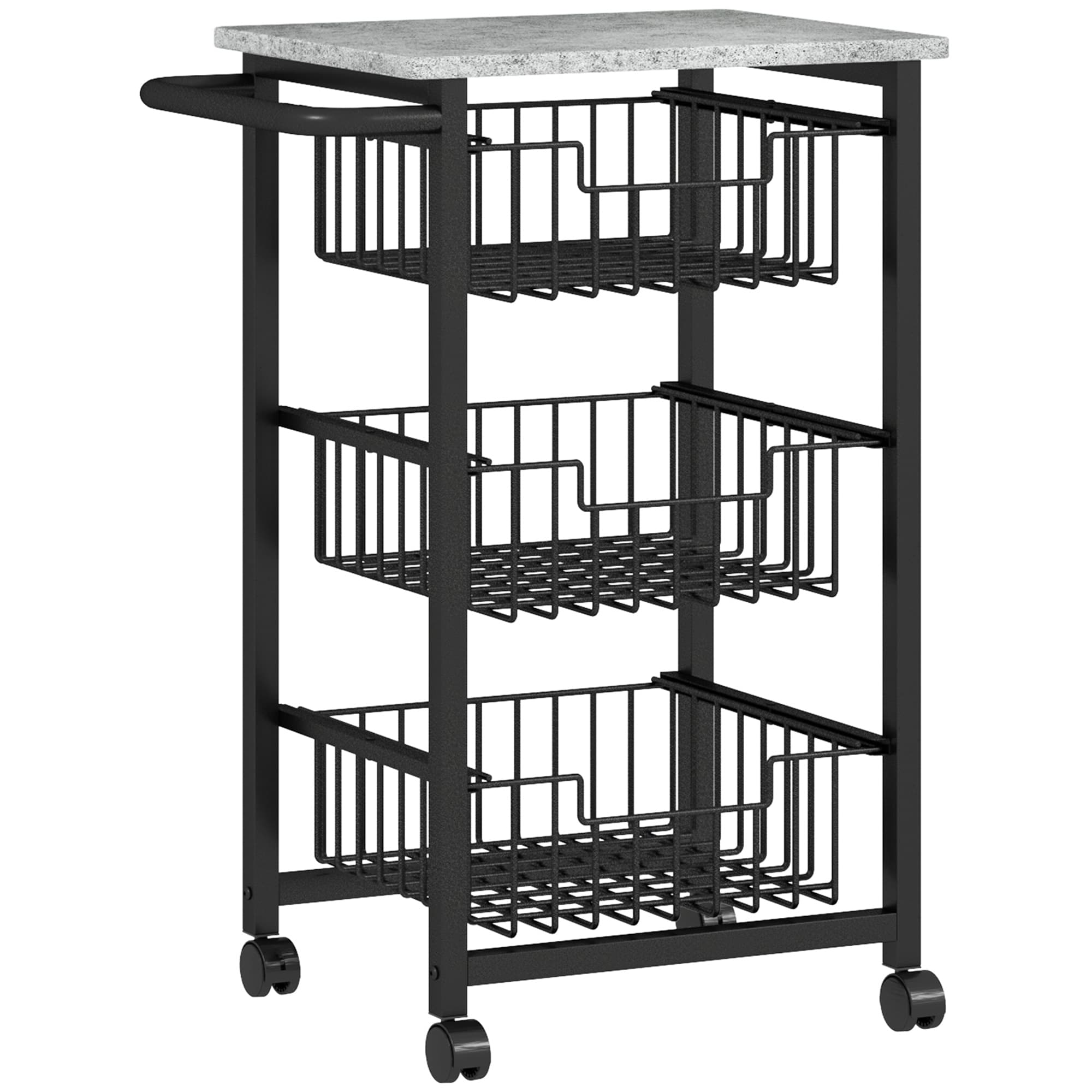 HOMCOM Keukentrolley op Wielen 3 Stalen Manden Uittrekbaar Serveerwagen 49.5x31x69 cm MDF en Poedergecoat Staal Mobiel en Praktisch | Aosom.nl