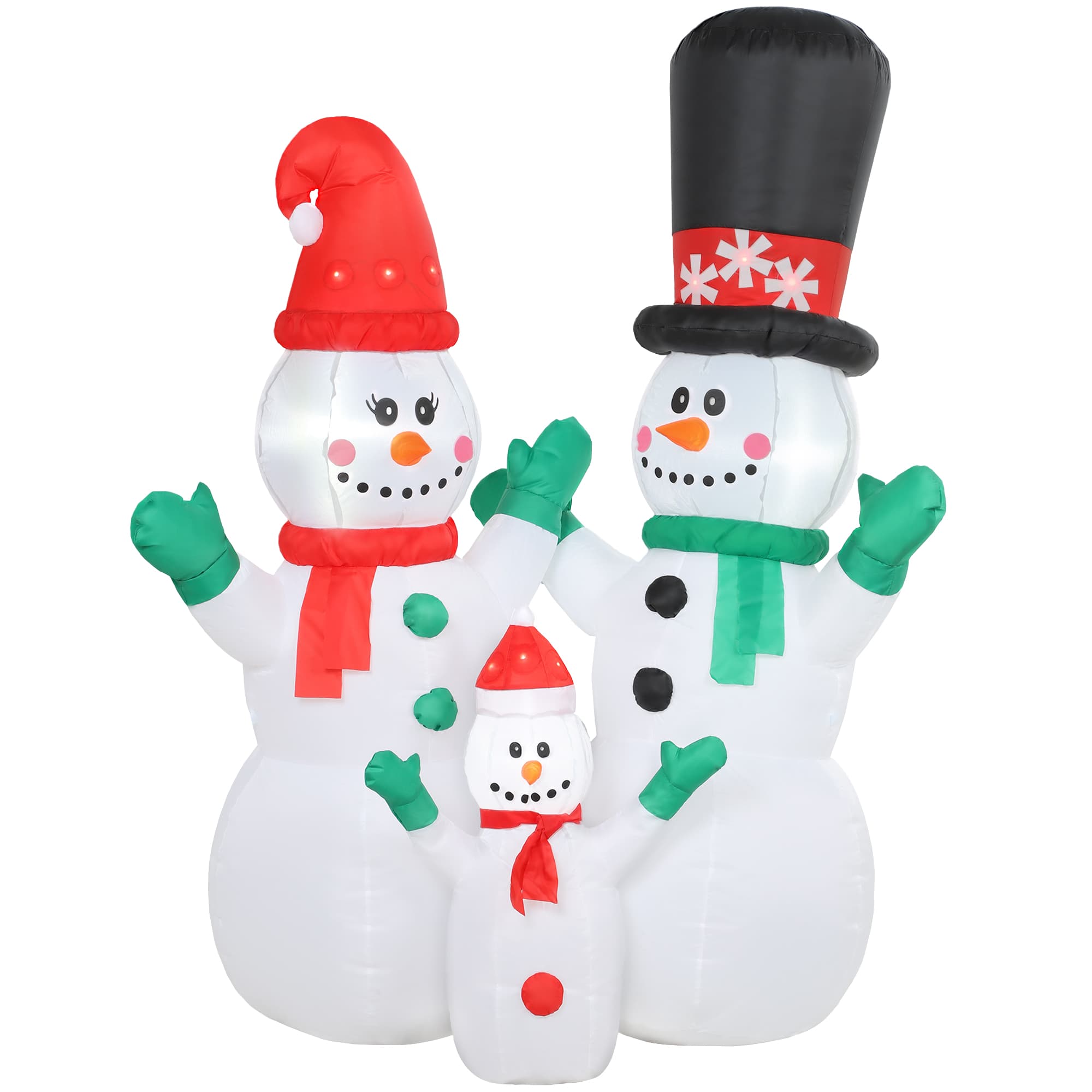 Outsunny Opblaasbare Sneeuwmanfamilie, 1,8 m Kerstdecoratie met LED-verlichting voor Binnen en Buiten
