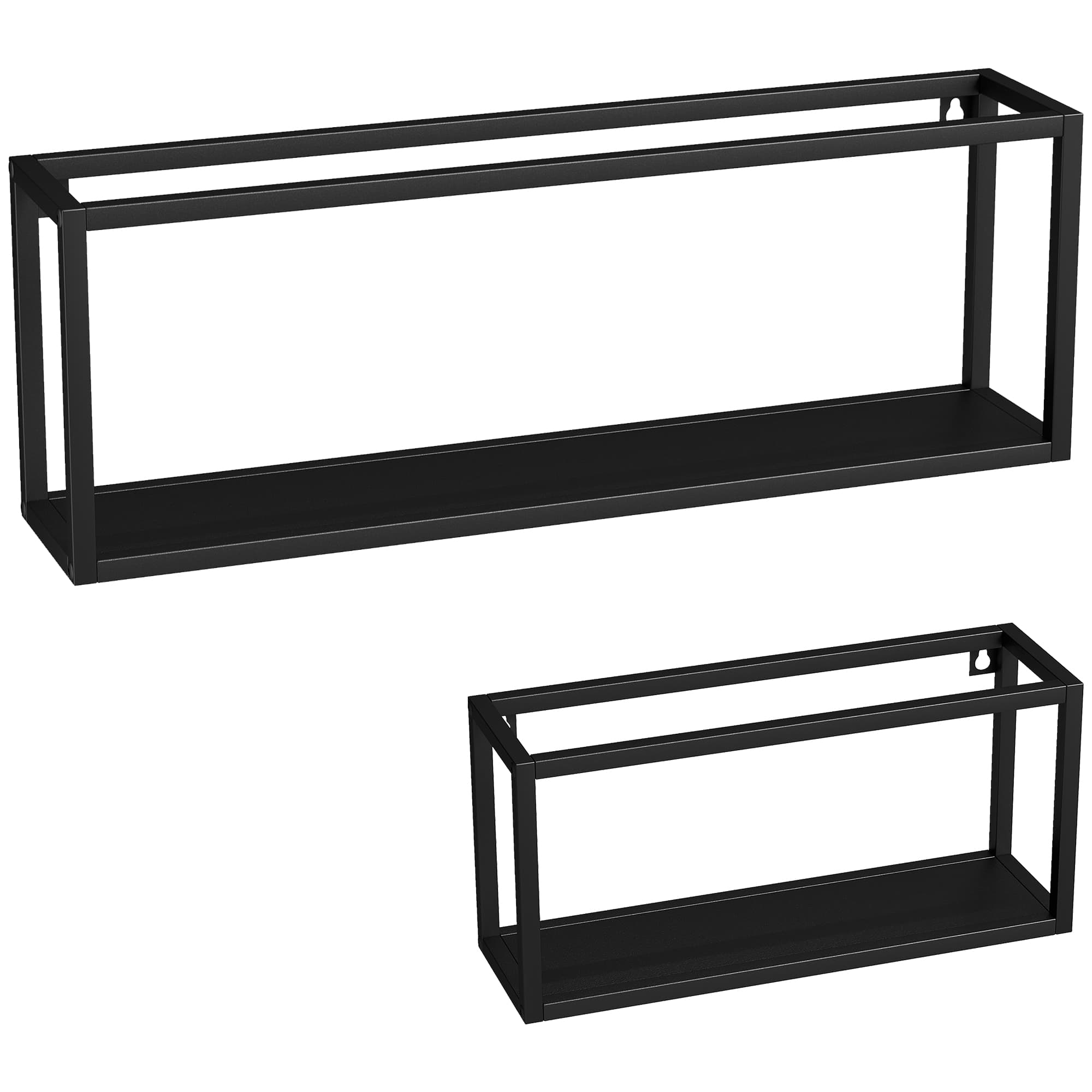 HOMCOM Wandplanken Set van 2 Zwevende Planken Staal Zwart Draagvermogen 15 kg per Plank Modern Geometrisch Ontwerp voor Decoratie | Aosom.nl