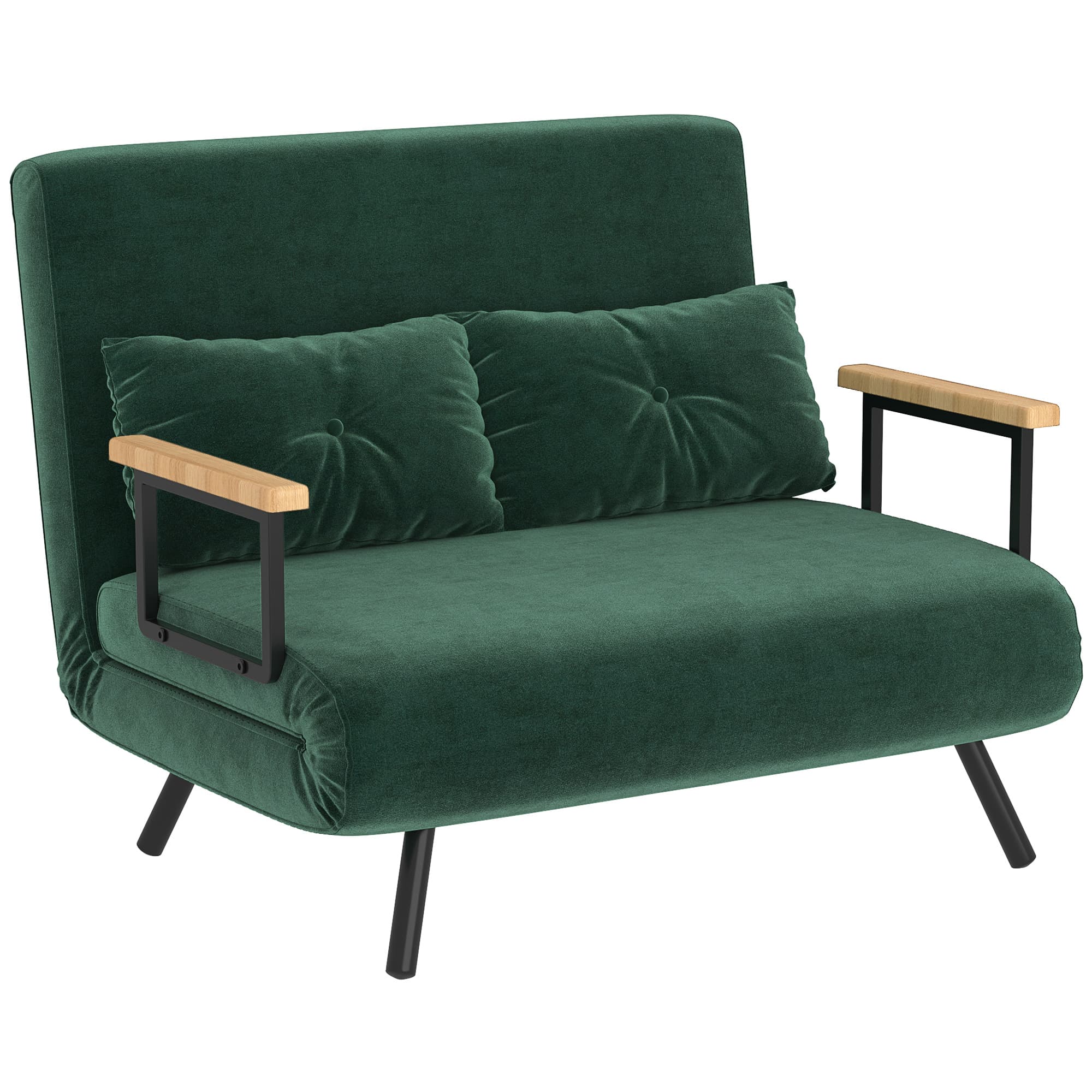 HOMCOM 4-in-1 2-zits slaapbank, Rugleuning in 5 standen verstelbaar, logeerbed, 2 kussens, Stevig stalen frame, tot 240 kg, groen | Aosom.nl