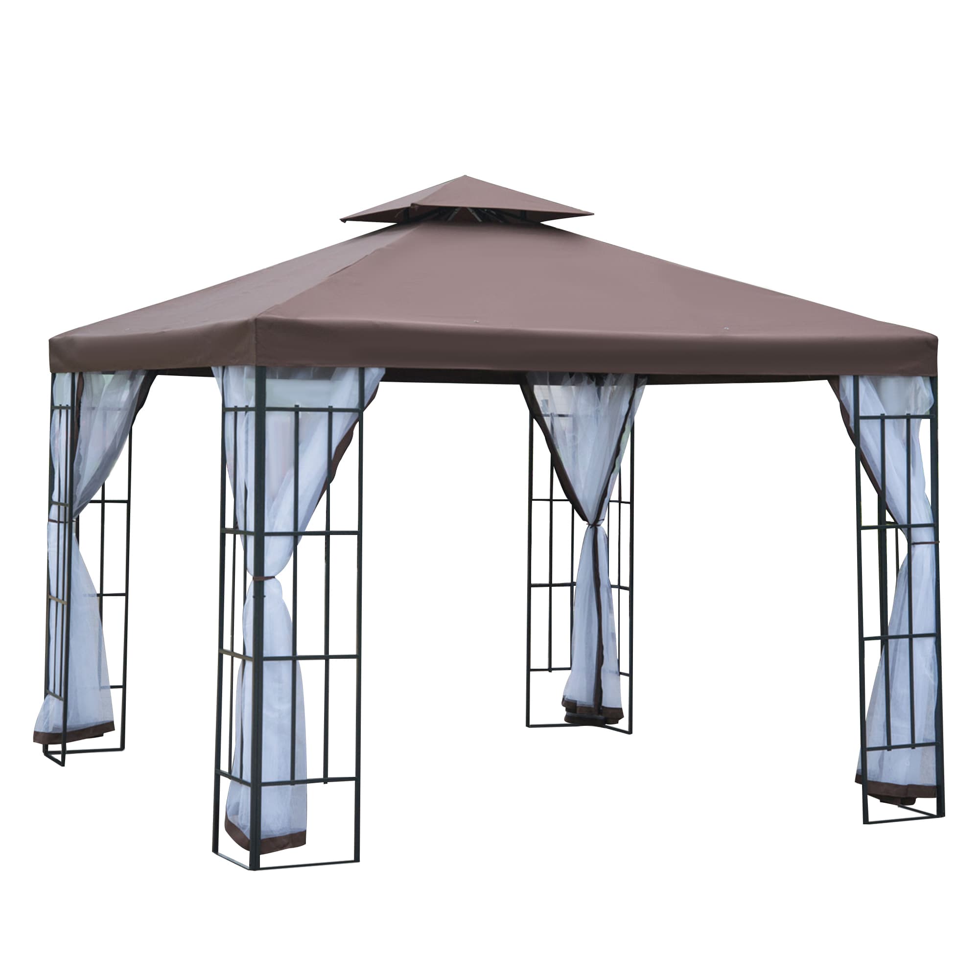 Outsunny Tuinpaviljoen, waterdicht, UV-bestendig paviljoen, eenvoudig op te zetten, 3 x 3 m, ideaal voor feesten, bruin | Aosom.nl
