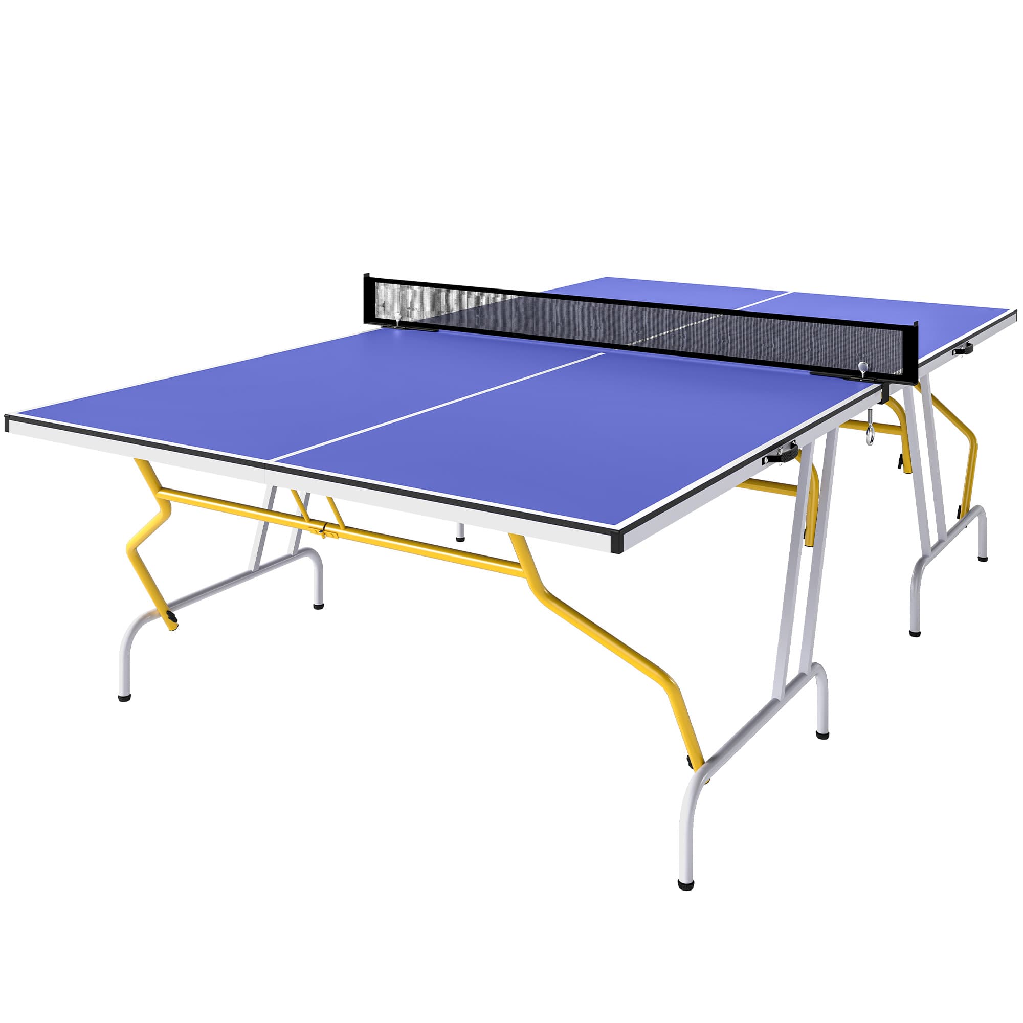 SPORTNOW Tafeltennistafel Opvouwbaar in 4 Delen Inclusief Net 2 Rackets 3 Ballen Verstelbare Poten voor Binnen en Buiten Gebruik | Aosom.nl