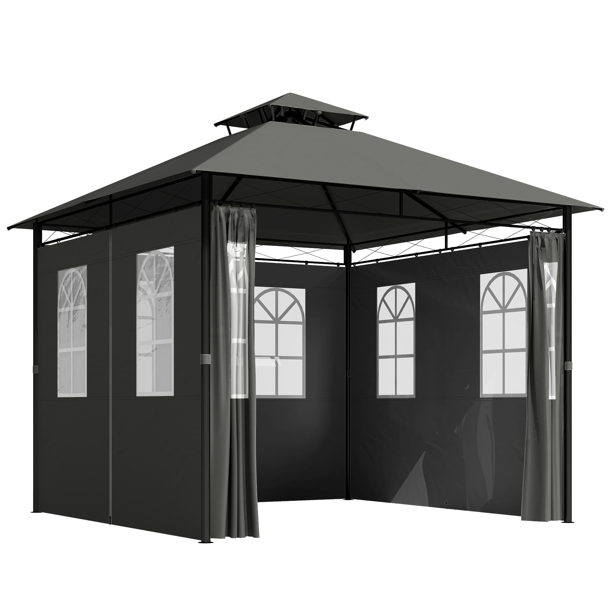 Outsunny paviljoen, waterdichte feesttent, UV-bescherming, eenvoudig op te zetten, 2,95 x 2,95 x 2,85 m, donkergrijs | Aosom.nl
