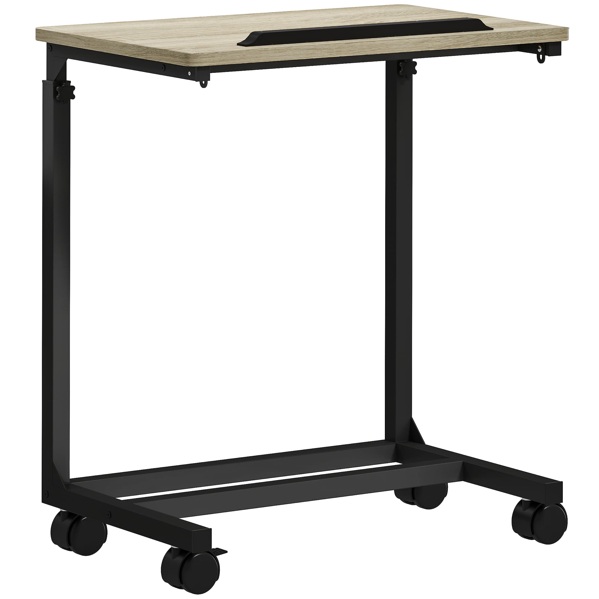 HOMCOM Bijzettafel Bureau Nachtkastje In Hoogte Verstelbaar 4 Wielen Metalen Frame 55x36x62,5-82,5cm Mobiel Werkstation C-vormig | Aosom.nl