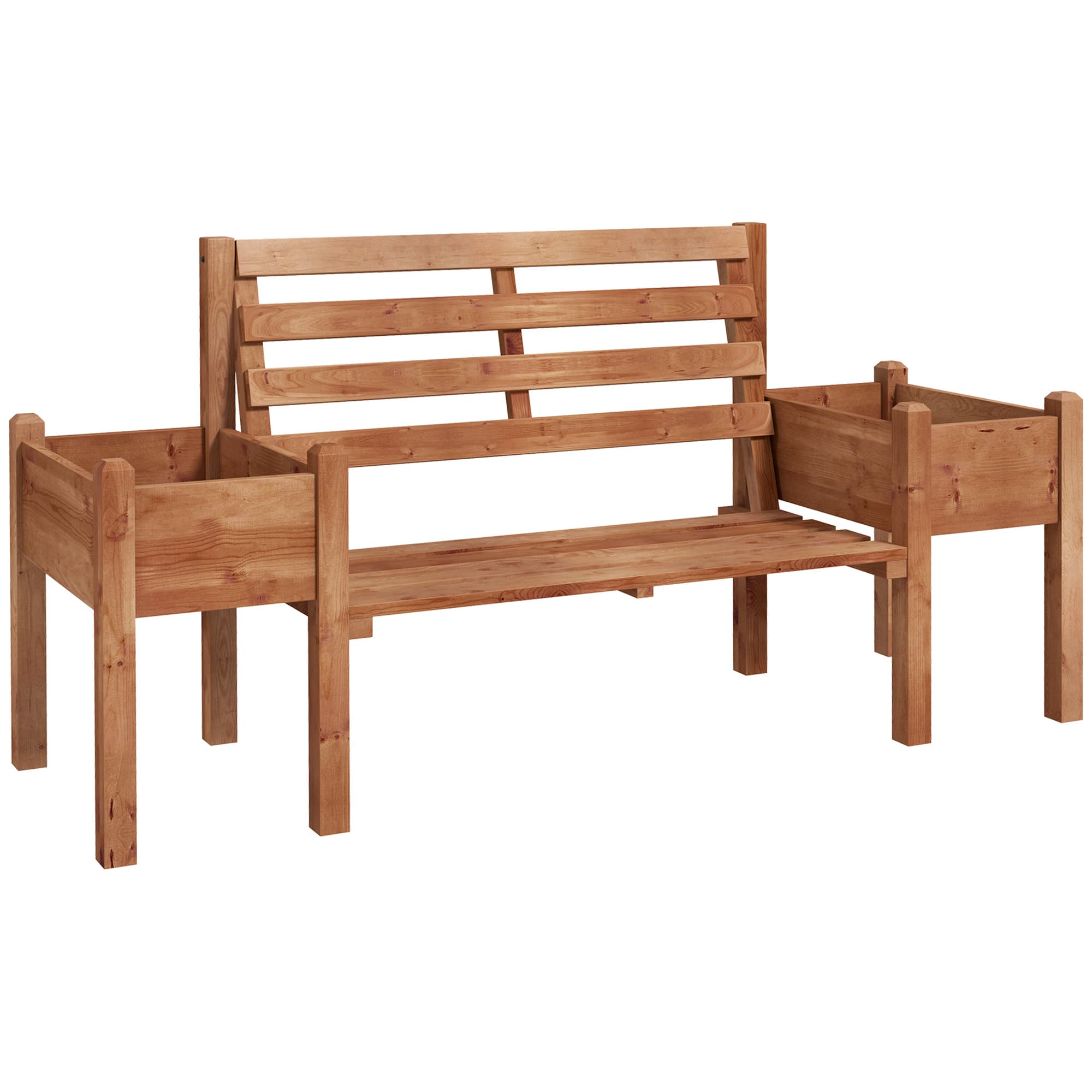 Outsunny tuinbank, 2-zits met plantenbakken, duurzaam hout, weerbestendig, perfect voor buiten, 184 x 59 x 95 cm, bruin | Aosom.nl