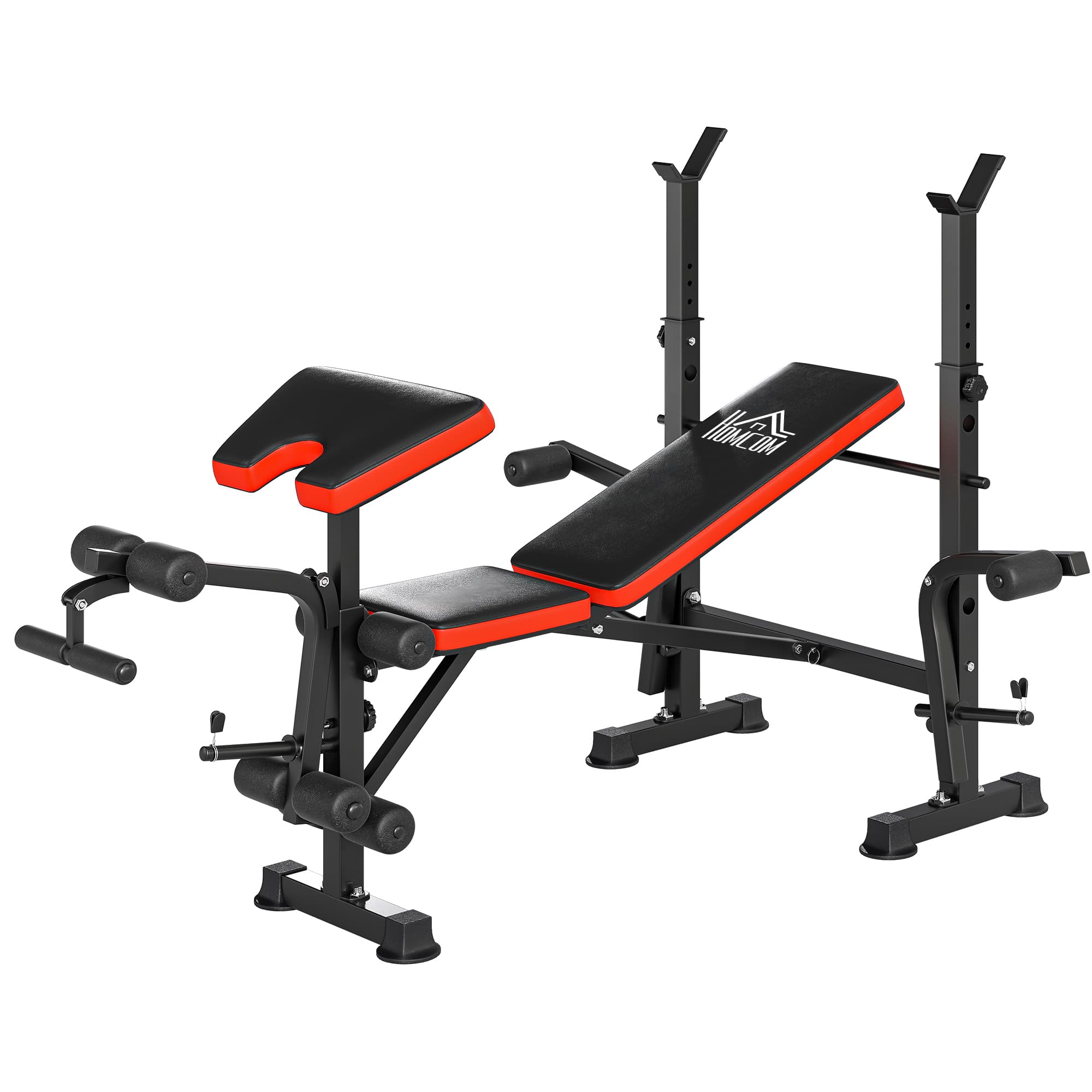 HOMCOM Hantelbank zonder Gewichten, Verstelbare Fitnessbank voor Tal van Oefeningen, Workout-Station, Staal, Kunststof, Zwart+Rood