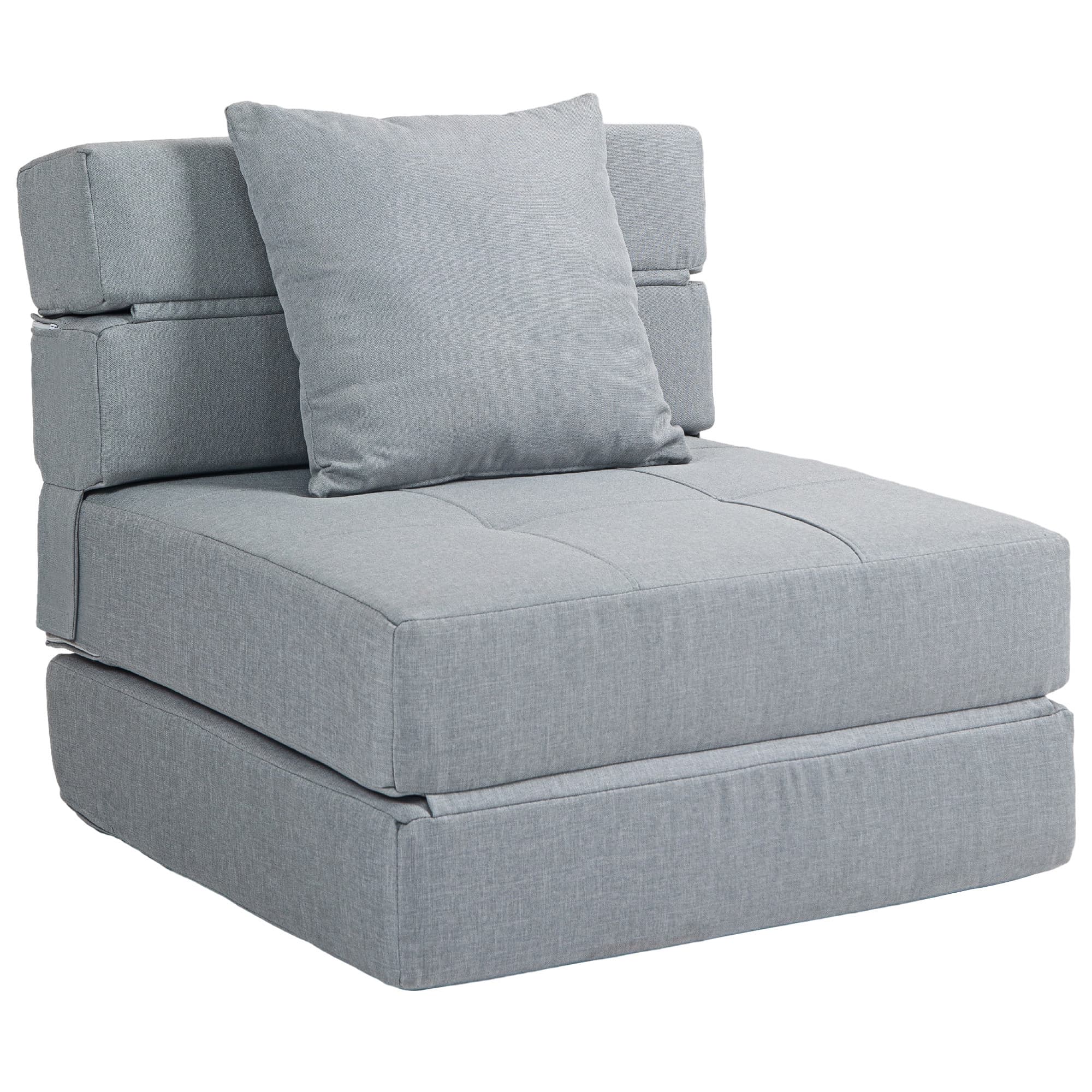 HOMCOM slaapstoel, Met Bedfunctie 2-in-1 Opklapbaar Incl. Verwijderbaar Kussen, Ademend Polyester, 70 x 70 x 61 cm, tot 120kg, Lichtgrijs | Aosom.nl