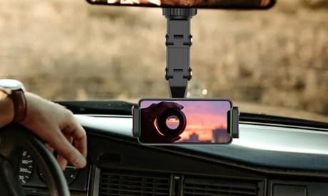Smartphone houder voor in de auto met voor- en achteruitkijkspiegel