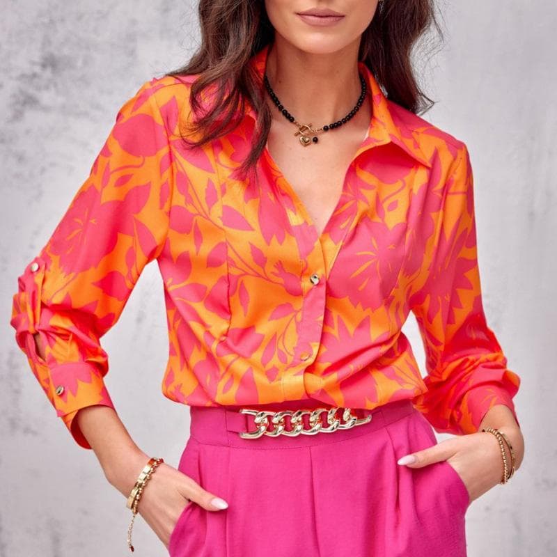 Europese en Amerikaanse Blouse Dames Los Lente en Herfst Elegante Geborduurde Vest Herfst Lange Mouw Blouse Dames cm oranje