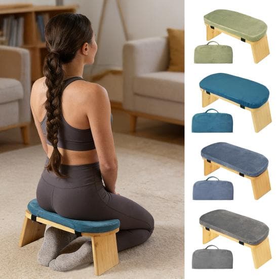 Houten Meditatiebank Ergonomische Opvouwbare Meditatiestoel met Kussen Zware Draagkracht Draagbaar Seiza Gebed Yoga Knielkruk blauw