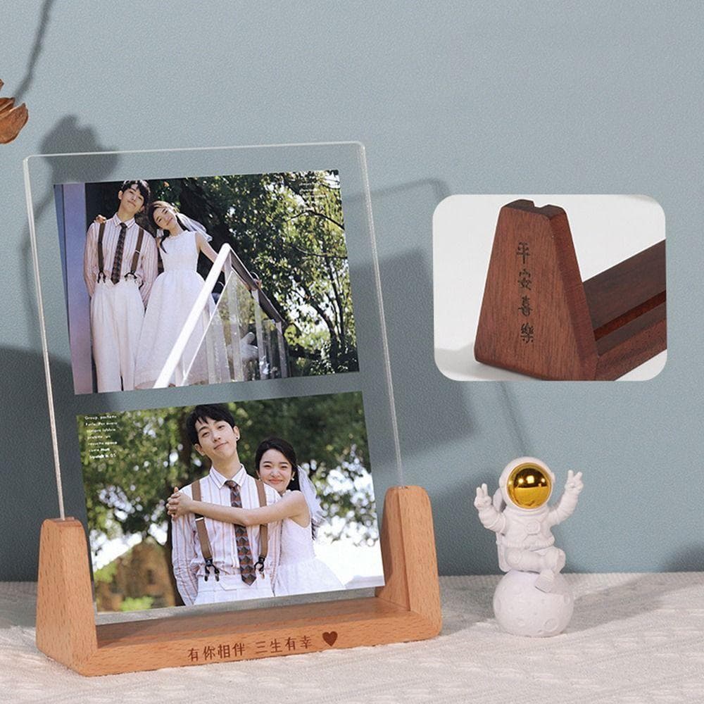 Acryl fotolijst, transparant, walnoot/beukenhout, creatieve U-vormige fotohouder, moderne woondecoratie