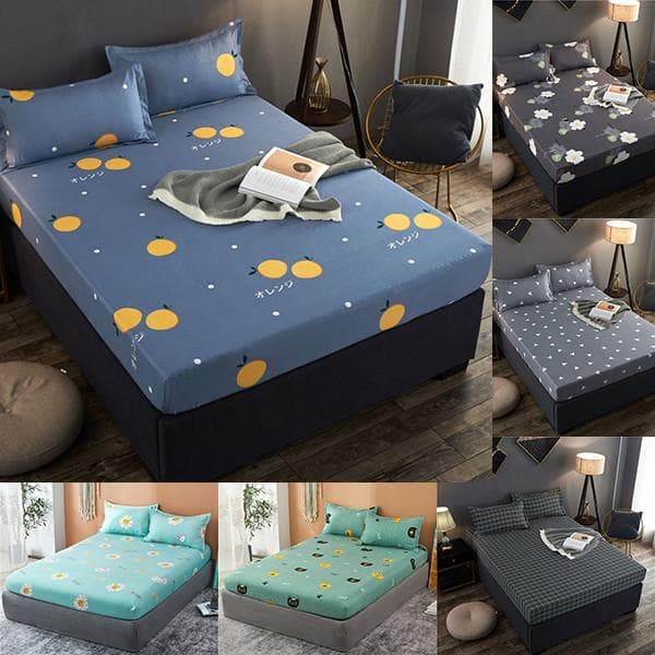 100% gewassen katoenen hoeslaken elastische band laken zweetabsorberend ademend beddengoed matrashoeslaken met 2 kussenslopen