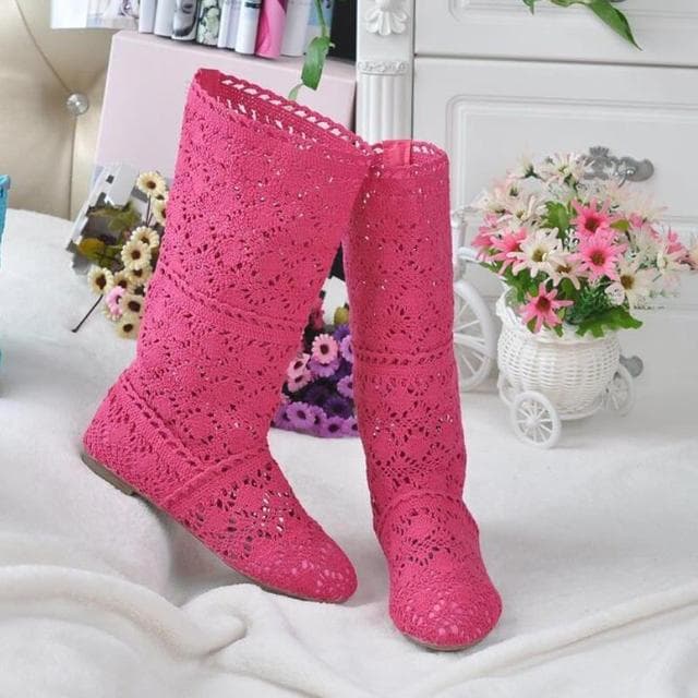 11 couleurs disponibles dentelle bottes creuses chaussures respirant tricot ligne maille coréenne haute été femmes bottes genou haute femmes