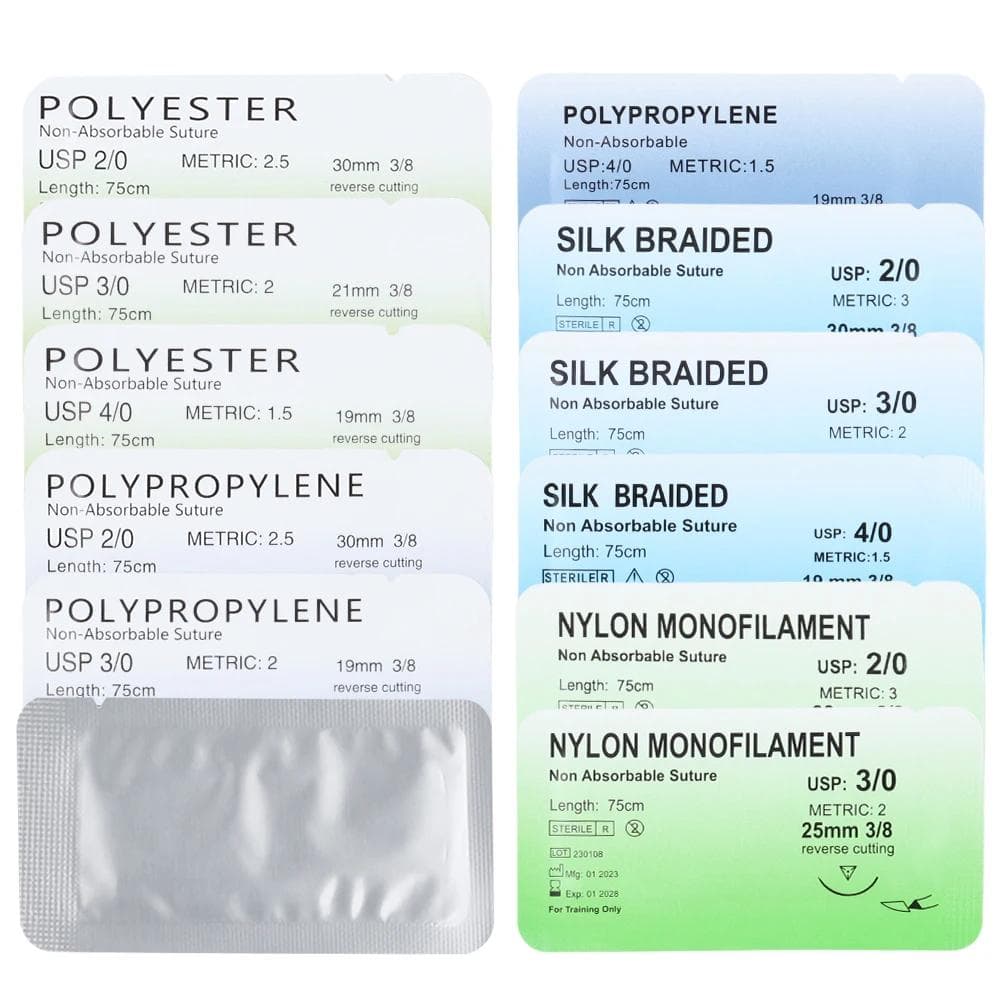 2/0 3/0 4/0 Medische Tandheelkundige Hechtingen Nylon Zijde Polypropyleen Polyester Chirurgische Simulatie Hechting voor Hechtoefeningen