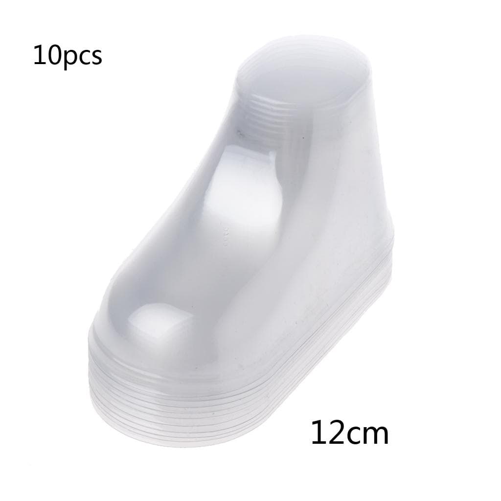 10 stuks doorzichtige plastic babyvoeten display vitrine schoenspanners babyslofjes schoenen en sokken 8/9/10,5/11/12cm transparant