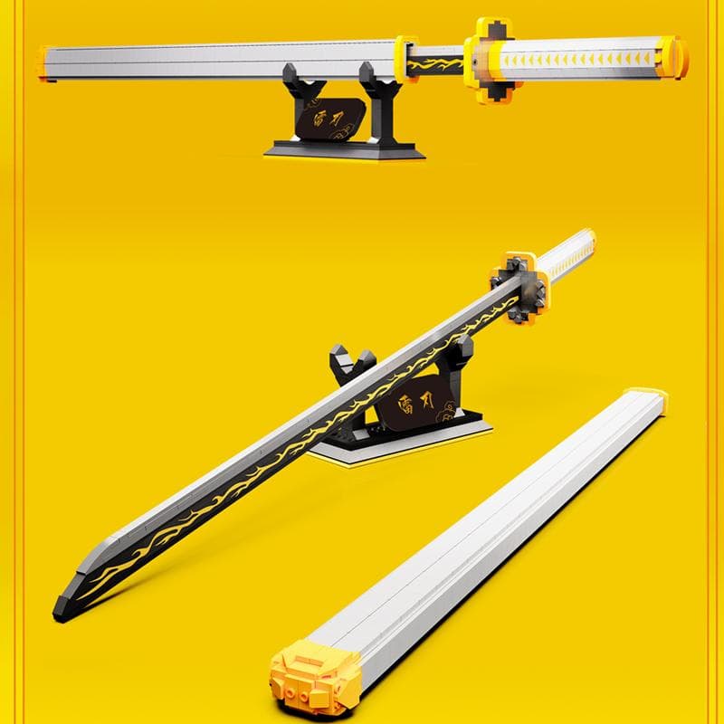 Dk1506 Demon Slayer Zenitsu Japanse Katana Bouwstenen Model Montage Invoegen Kleine Deeltjes Jongen Cadeau Zwaard Mes Speelgoed Zonder Doos