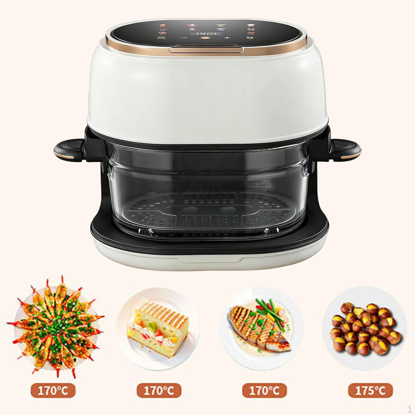 Zichtbare Glazen Airfryer Stevig Anti-aanbak Lang Bakplaatontwerp voor Vlees Cake Friet Wit groen