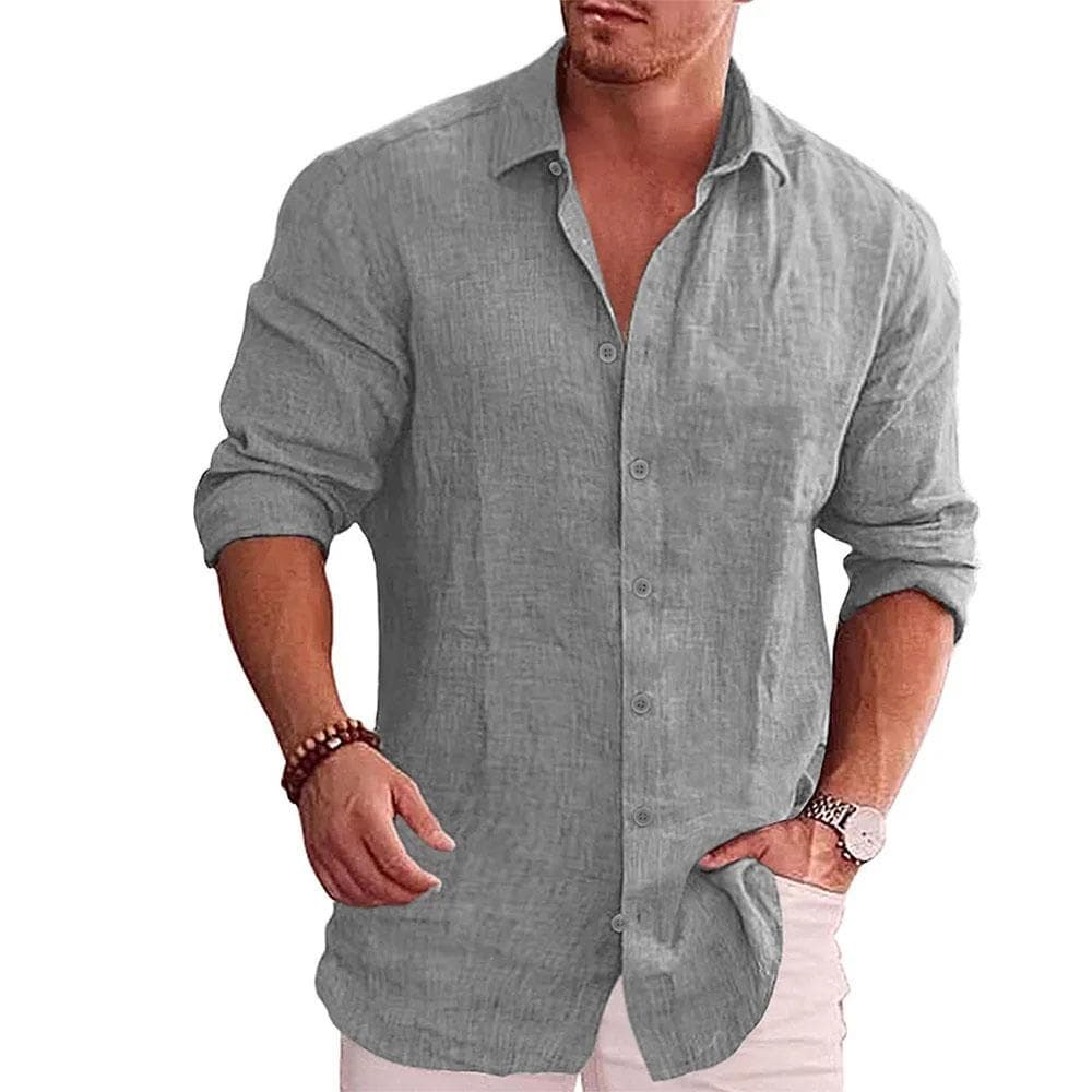 Katoenen linnen herfst heren lange mouw overhemd effen kleur casual stijl plus size heren casual linnen hawaiiaans overhemd S grijze kleur